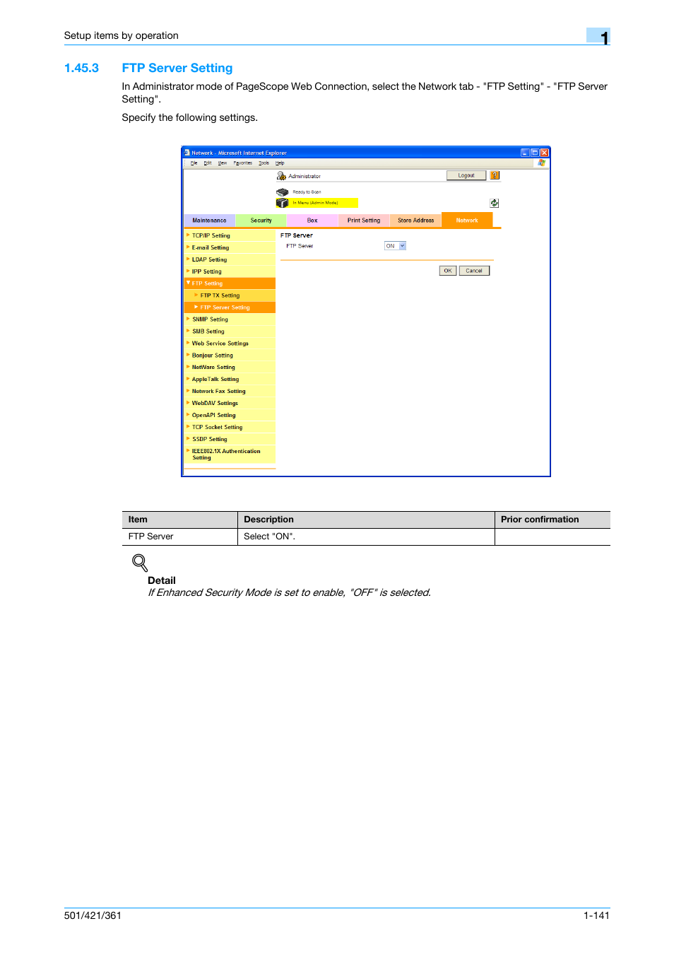 3 ftp server setting, Ftp server setting -141, Ftp server setting | Konica Minolta bizhub 501 User Manual | Page 154 / 233