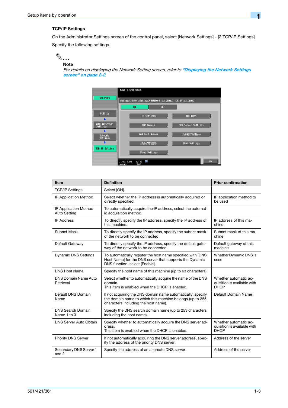 Tcp/ip settings, Tcp/ip settings -3 | Konica Minolta bizhub 501 User Manual | Page 16 / 233