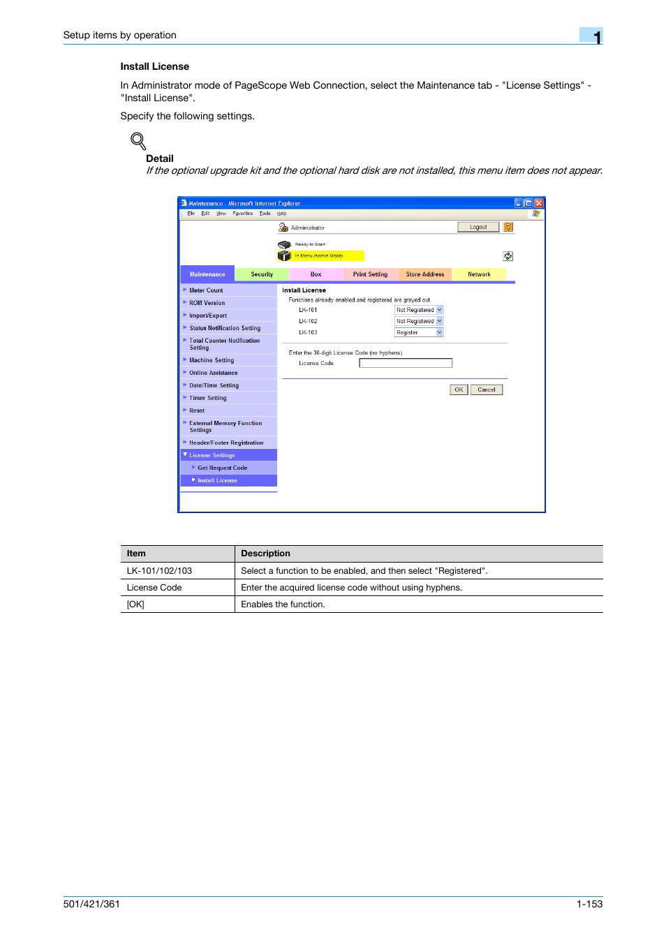 Install license, Install license -153 | Konica Minolta bizhub 501 User Manual | Page 166 / 233