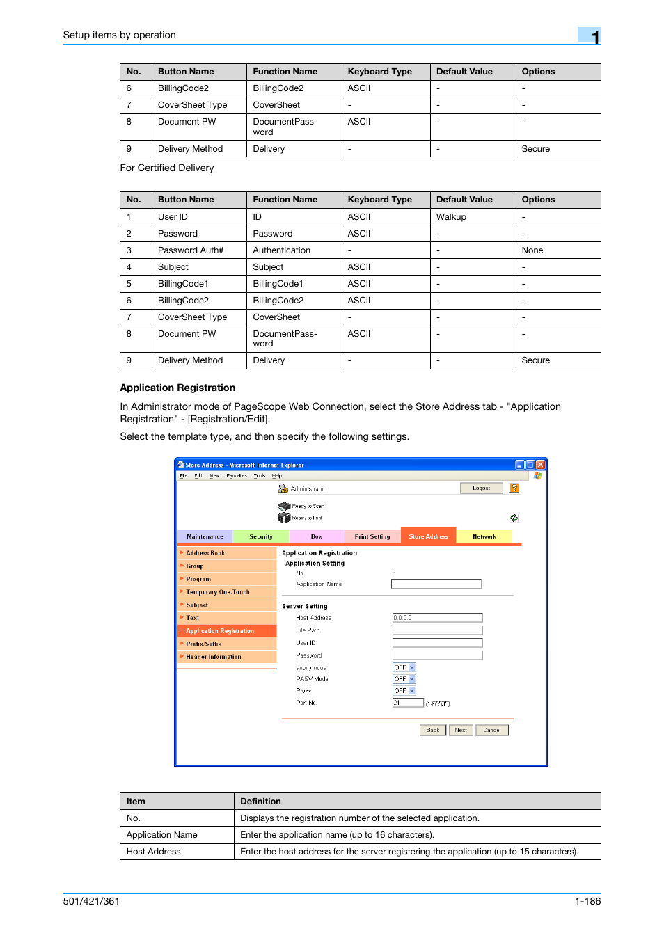 Application registration, Application registration -186 | Konica Minolta bizhub 501 User Manual | Page 199 / 233