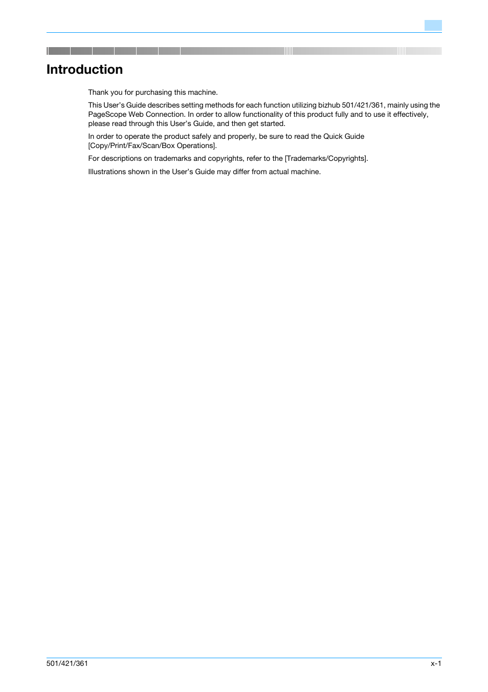 Introduction | Konica Minolta bizhub 501 User Manual | Page 2 / 233