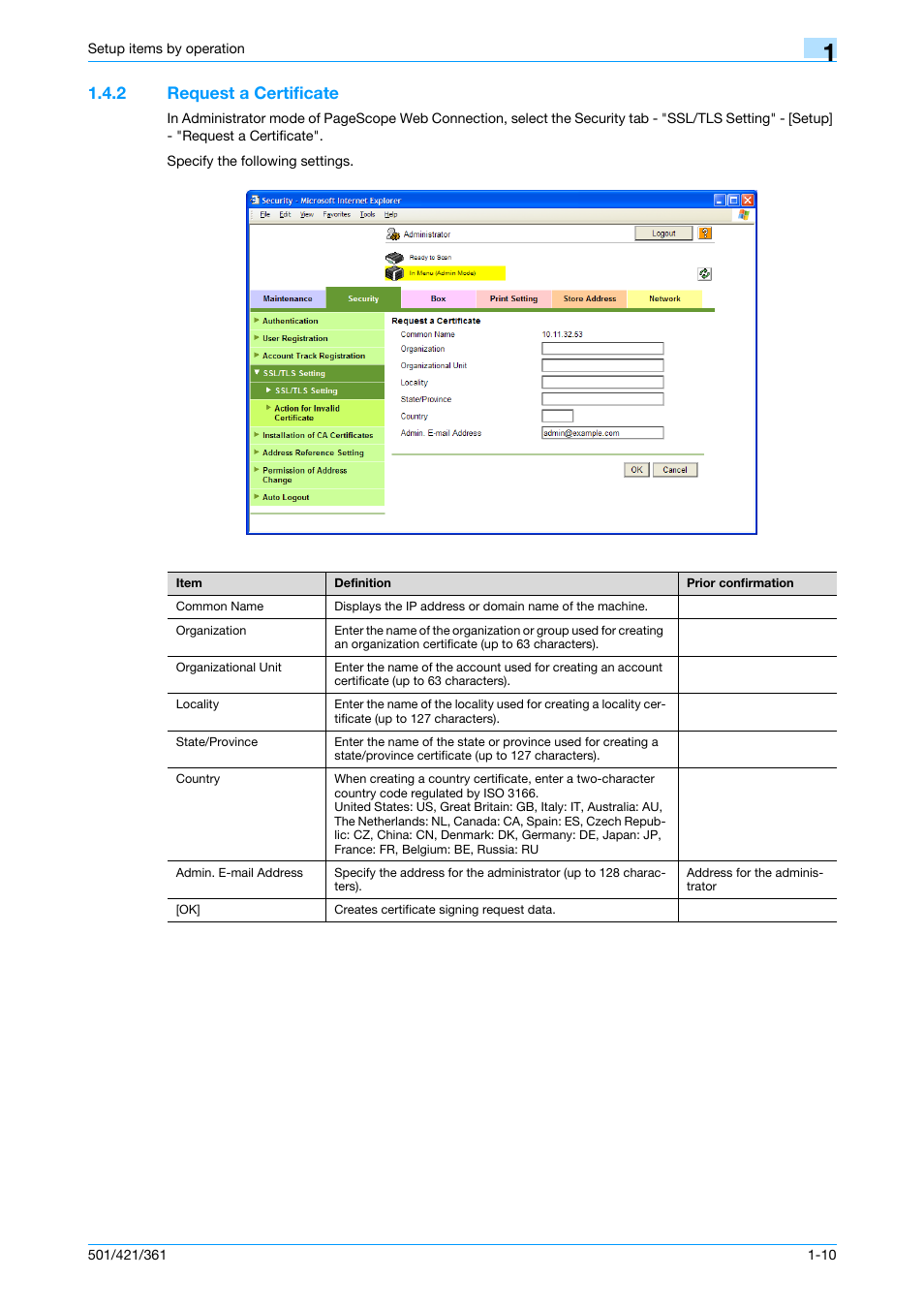 2 request a certificate, Request a certificate -10, Request a certificate | Konica Minolta bizhub 501 User Manual | Page 23 / 233