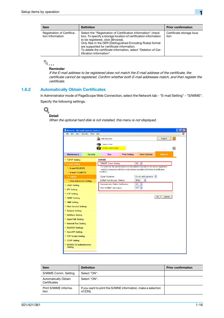 2 automatically obtain certificates, Automatically obtain certificates -16 | Konica Minolta bizhub 501 User Manual | Page 29 / 233