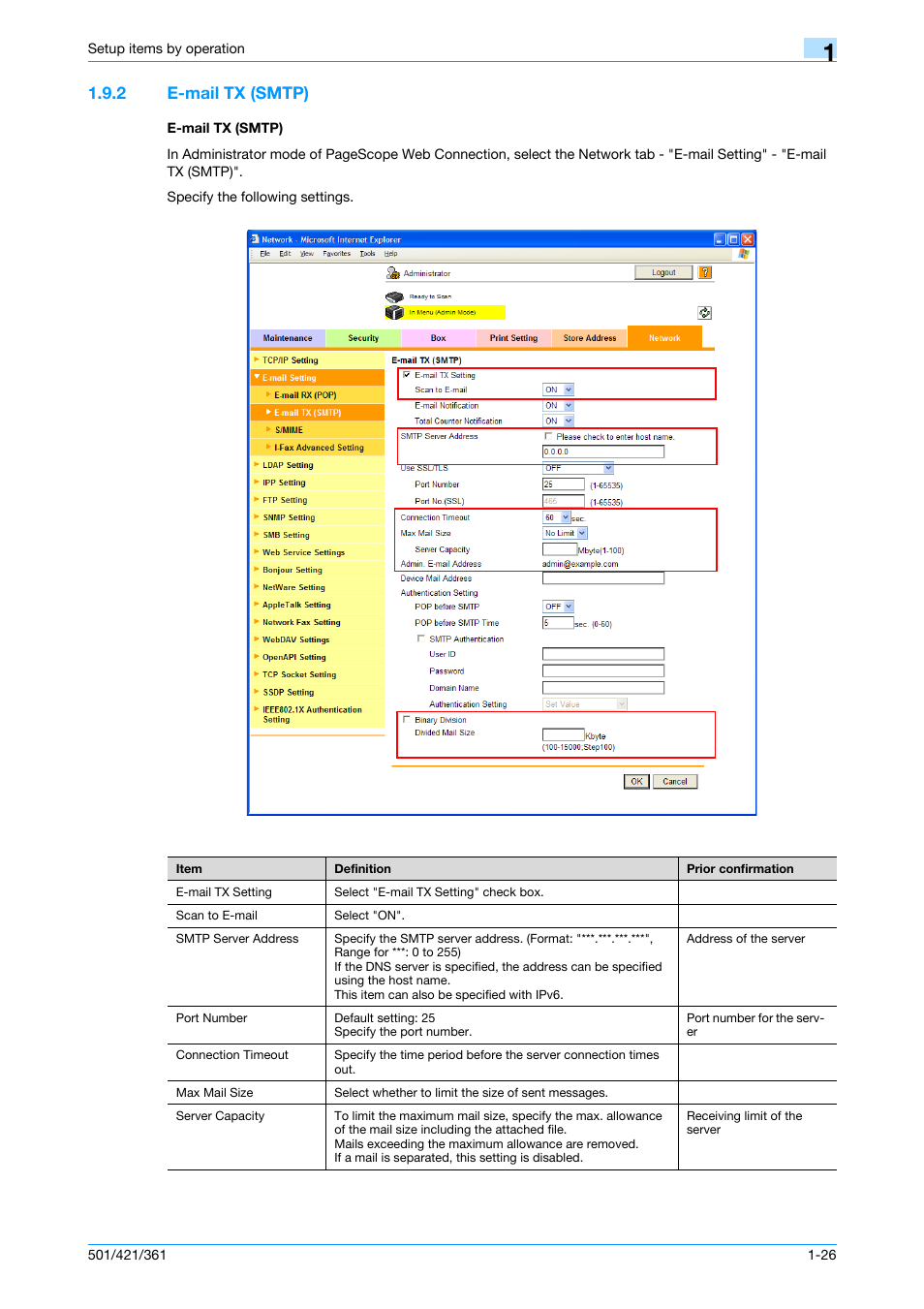 2 e-mail tx (smtp), E-mail tx (smtp), E-mail tx (smtp) -26 e-mail tx (smtp) -26 | Konica Minolta bizhub 501 User Manual | Page 39 / 233