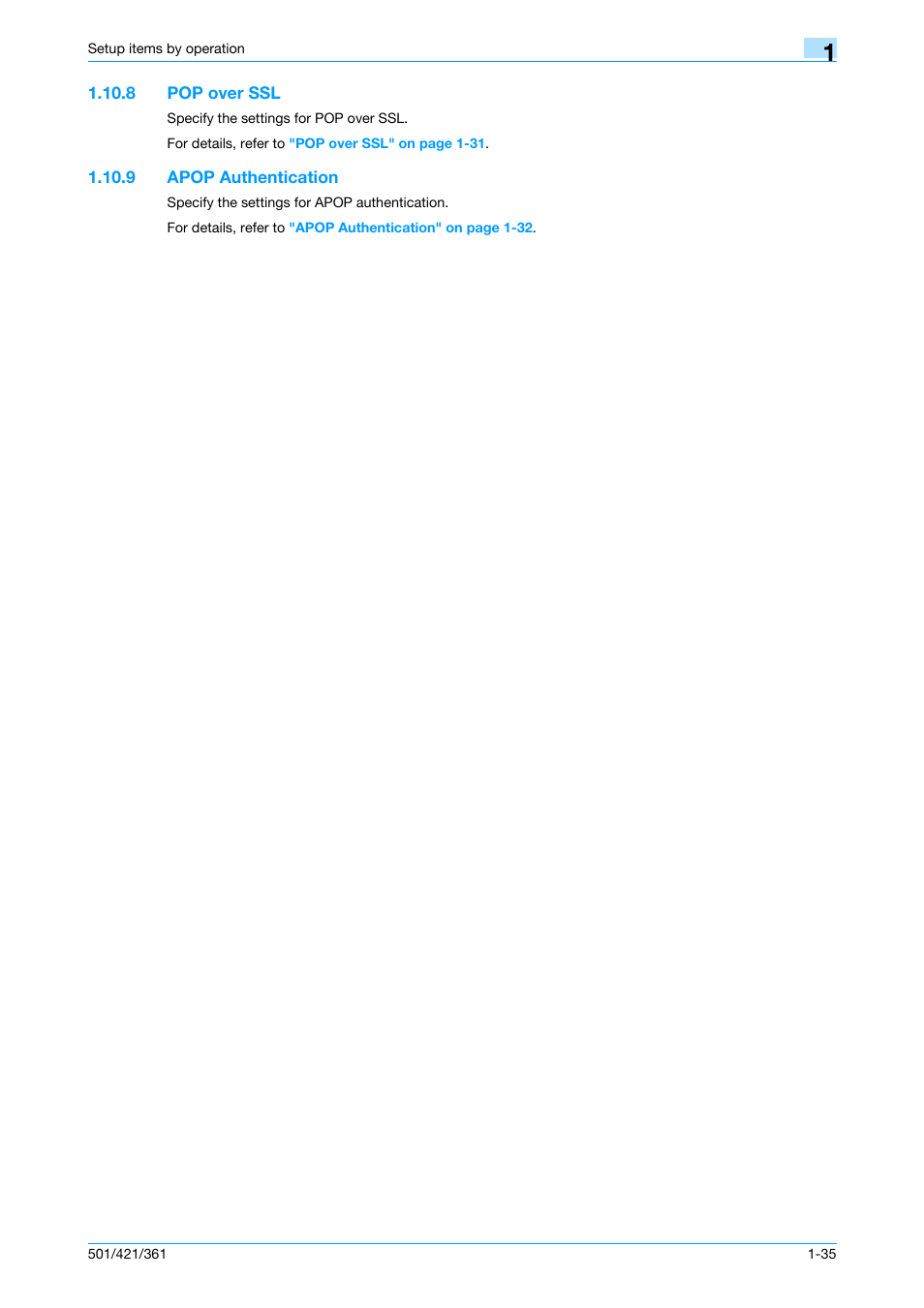8 pop over ssl, 9 apop authentication, Pop over ssl -35 | Apop authentication -35, Pop over ssl, Apop authentication | Konica Minolta bizhub 501 User Manual | Page 48 / 233