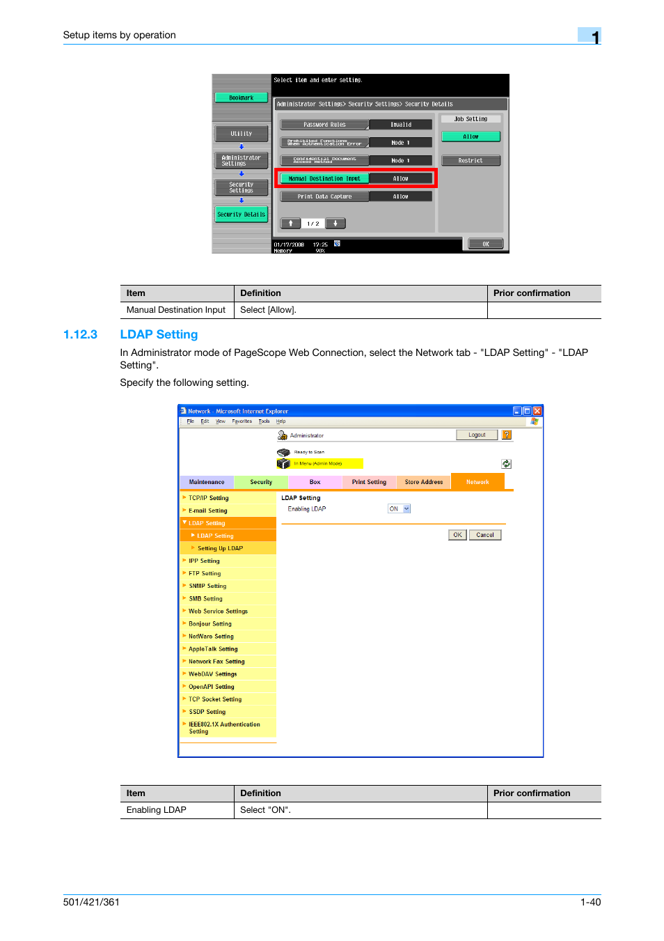 3 ldap setting, Ldap setting -40, Ldap setting | Konica Minolta bizhub 501 User Manual | Page 53 / 233