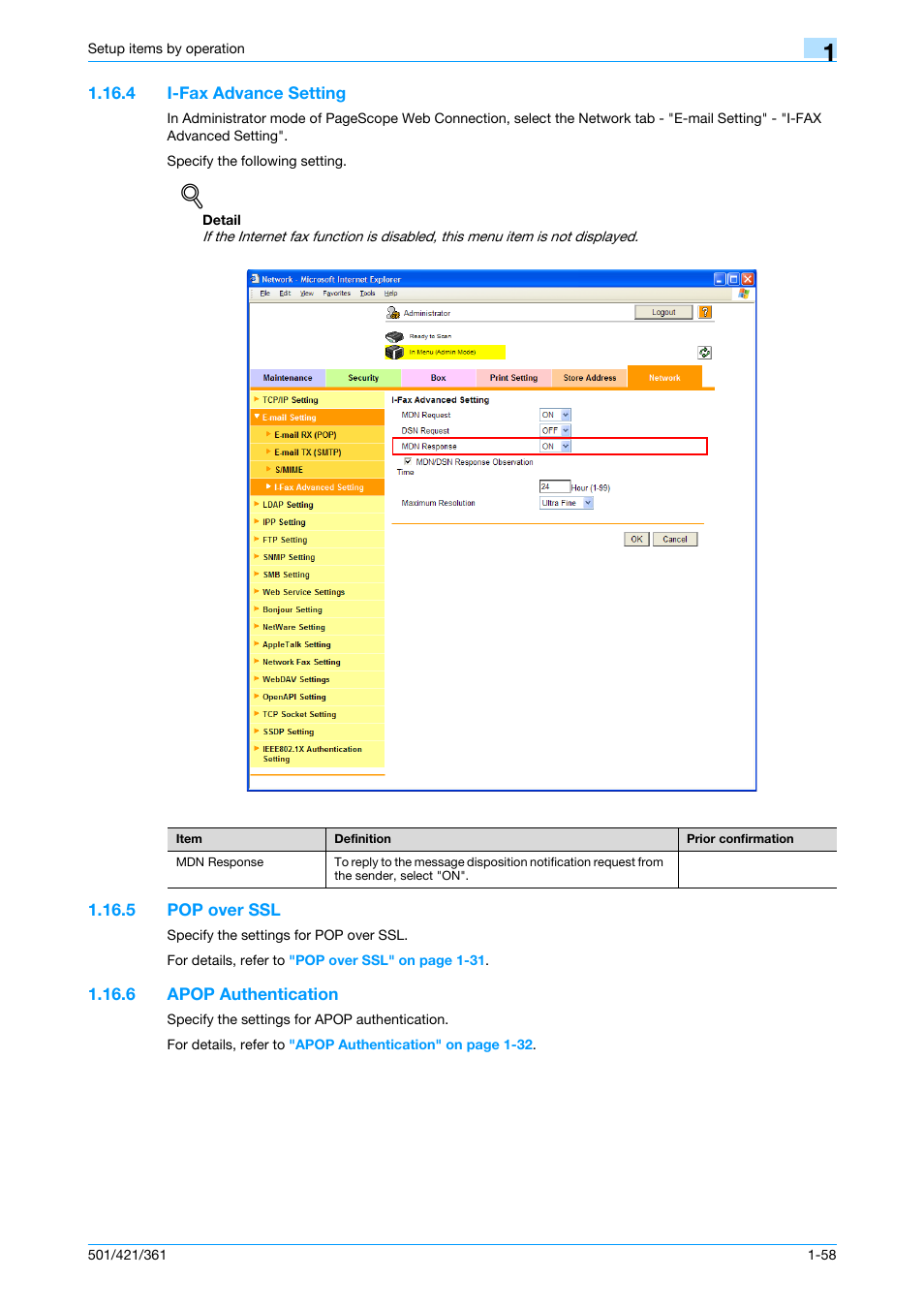 4 i-fax advance setting, 5 pop over ssl, 6 apop authentication | I-fax advance setting -58, Pop over ssl -58, Apop authentication -58, I-fax advance setting, Pop over ssl, Apop authentication | Konica Minolta bizhub 501 User Manual | Page 71 / 233