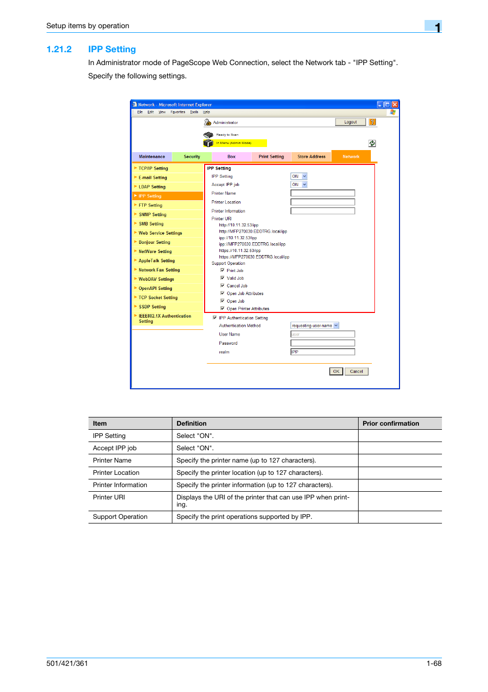 2 ipp setting, Ipp setting -68, Ipp setting | Konica Minolta bizhub 501 User Manual | Page 81 / 233