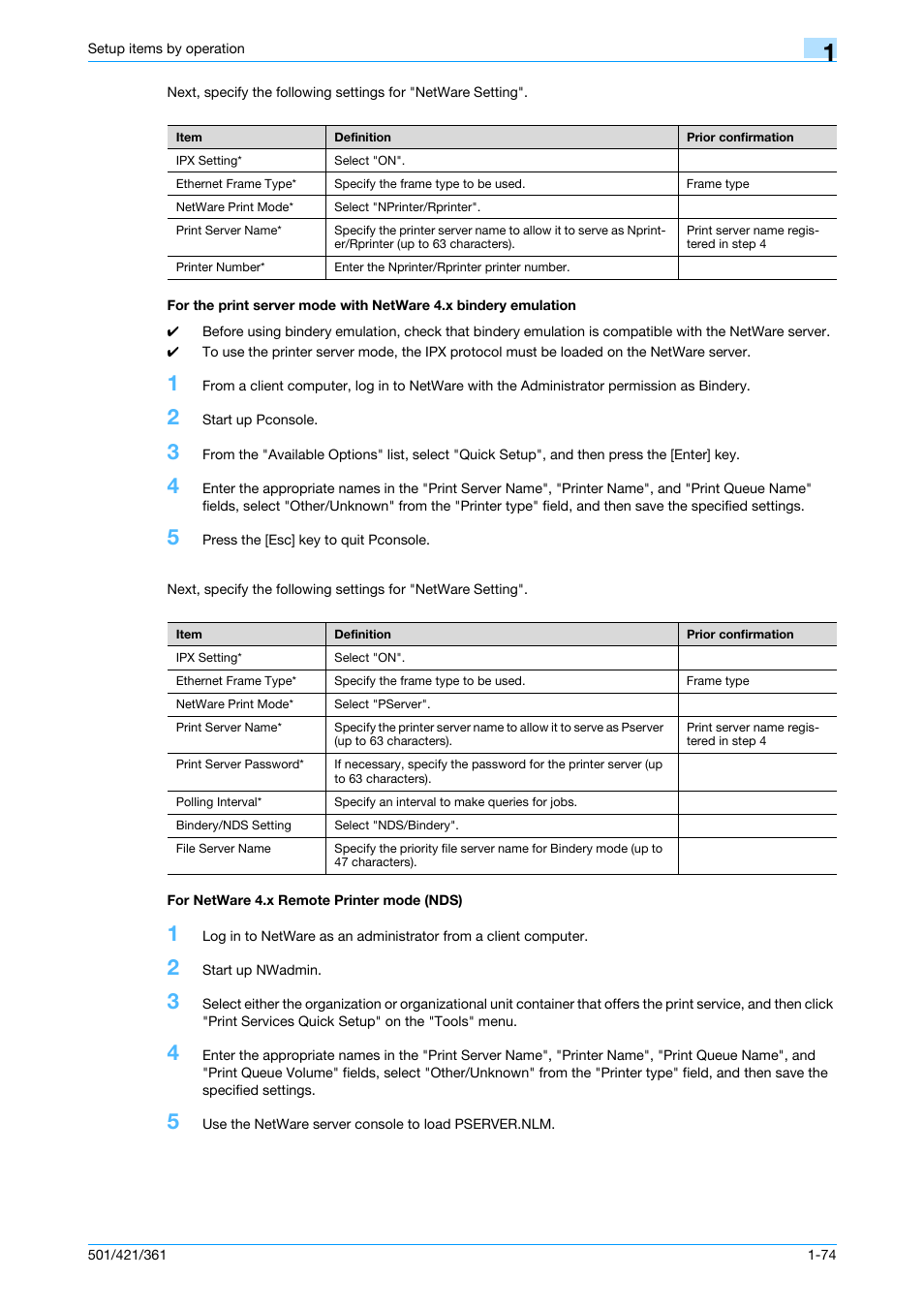 For netware 4.x remote printer mode (nds) | Konica Minolta bizhub 501 User Manual | Page 87 / 233