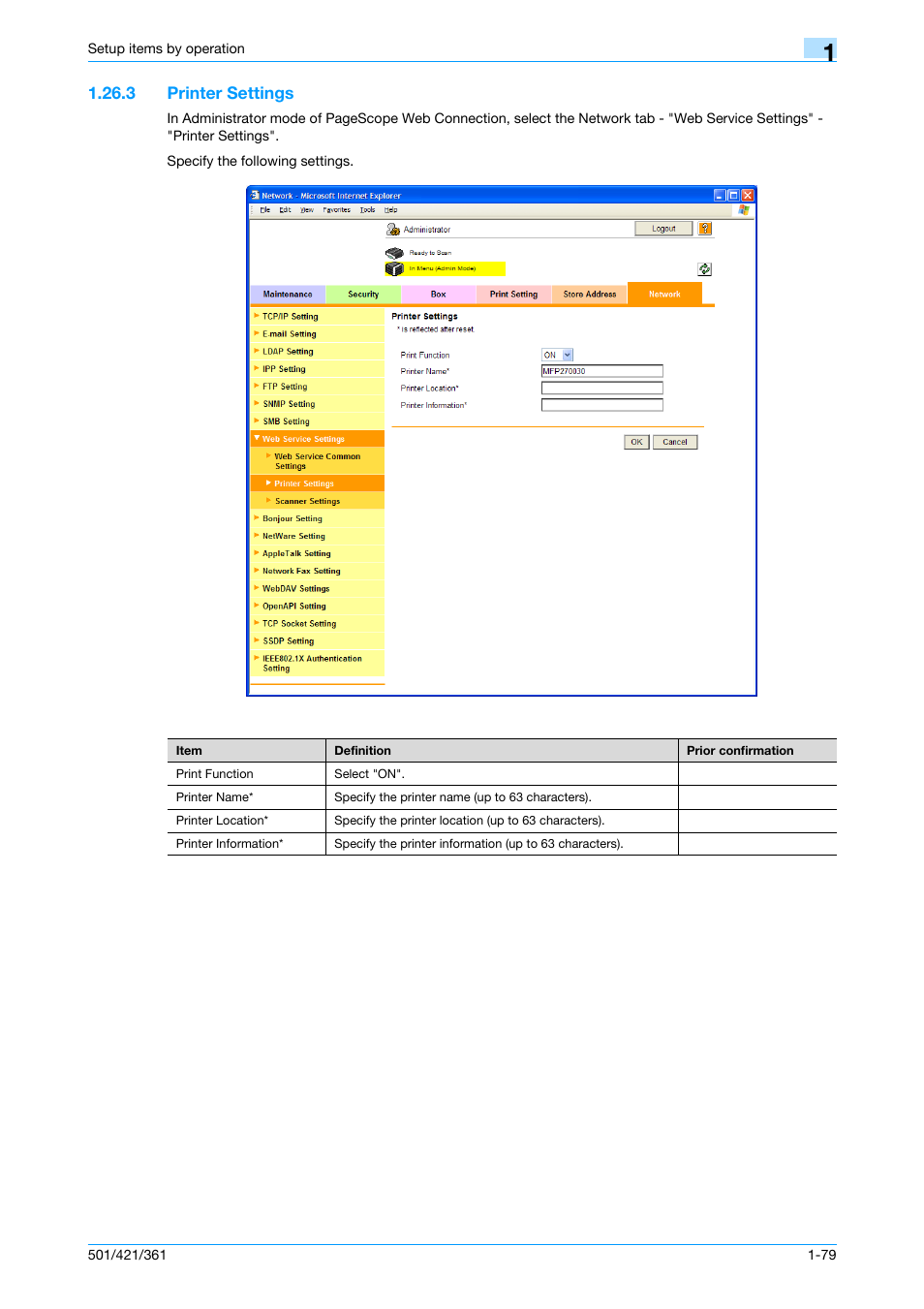 3 printer settings, Printer settings -79, Printer settings | Konica Minolta bizhub 501 User Manual | Page 92 / 233