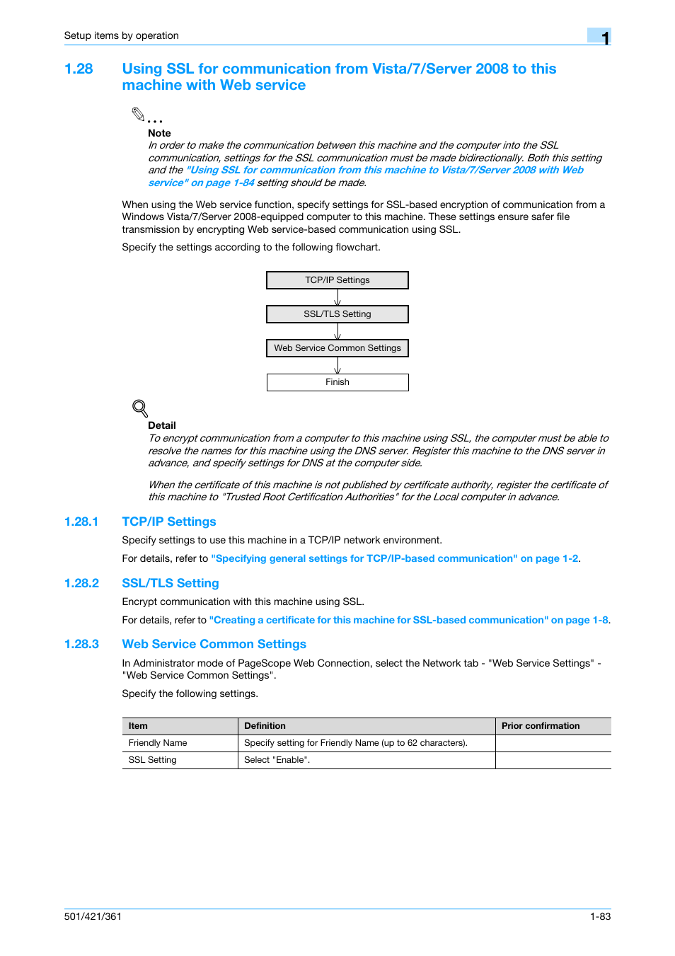 1 tcp/ip settings, 2 ssl/tls setting, 3 web service common settings | Tcp/ip settings -83, Ssl/tls setting -83, Web service common settings -83 | Konica Minolta bizhub 501 User Manual | Page 96 / 233