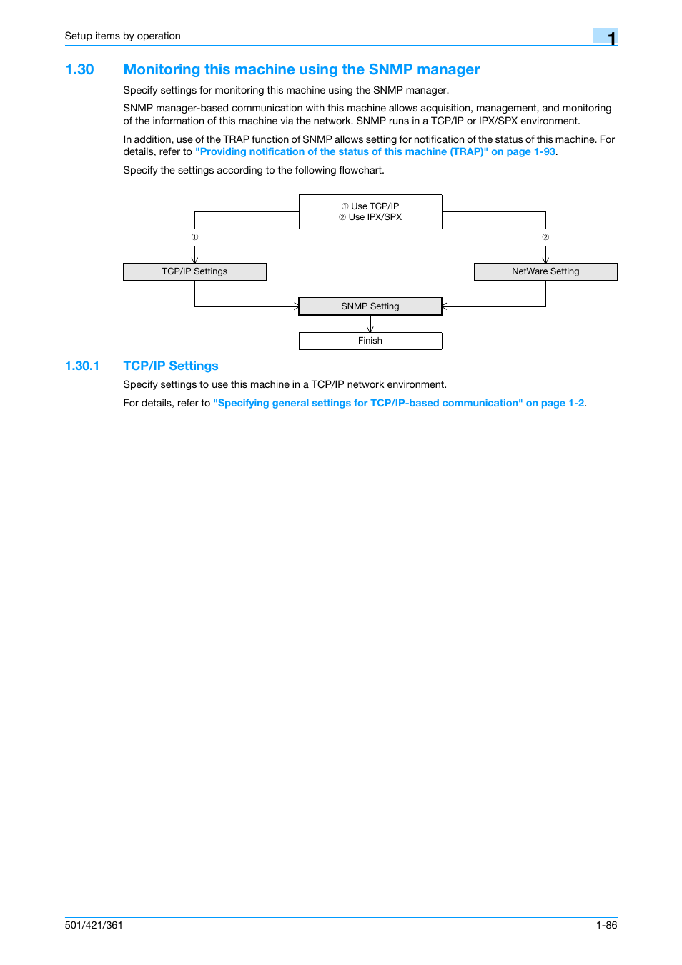 30 monitoring this machine using the snmp manager, 1 tcp/ip settings, Monitoring this machine using the snmp manager -86 | Tcp/ip settings -86 | Konica Minolta bizhub 501 User Manual | Page 99 / 233