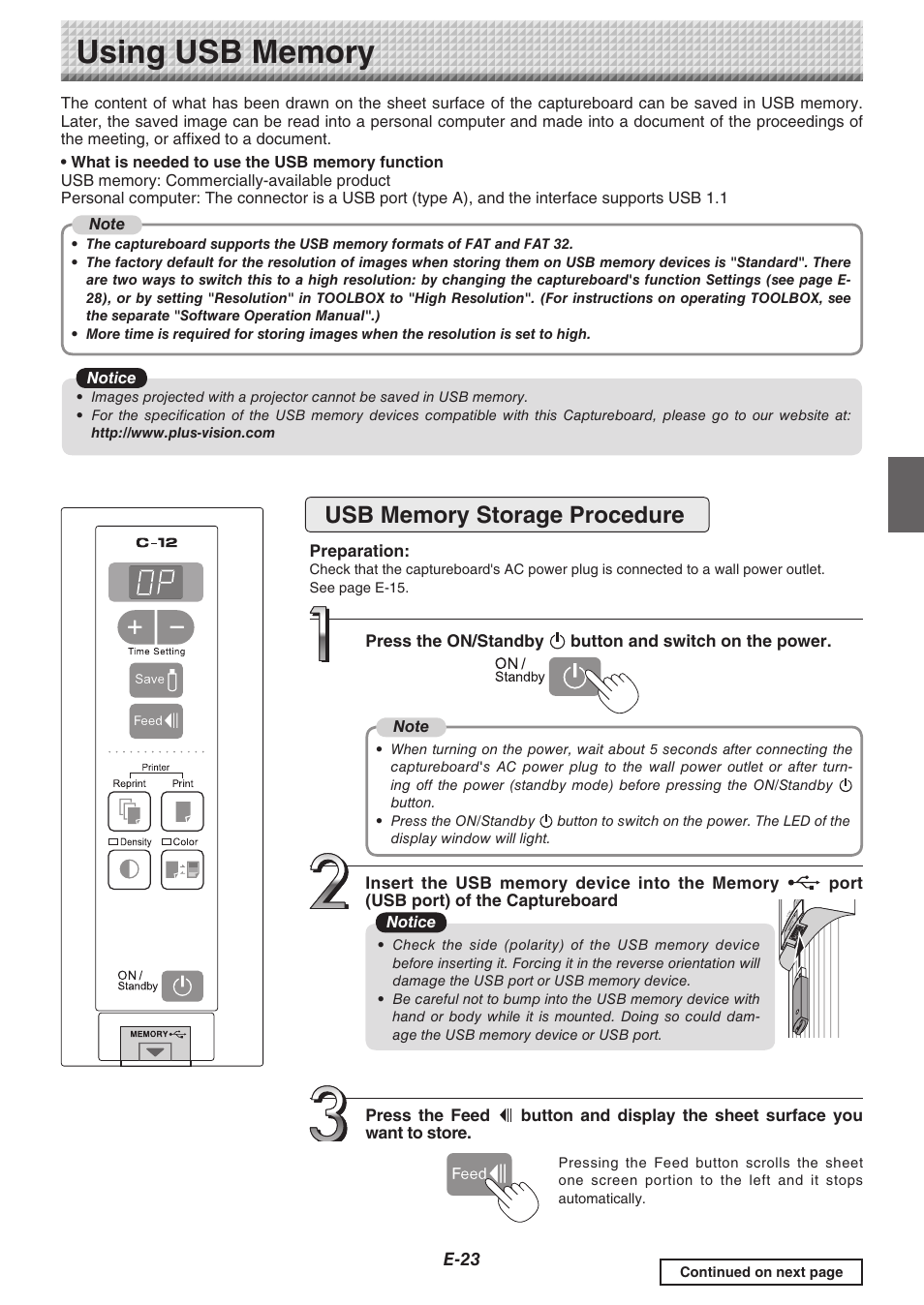 Using usb memory, Usb memory storage procedure, E-23 | Preparation | Konica Minolta magicolor plus User Manual | Page 23 / 37