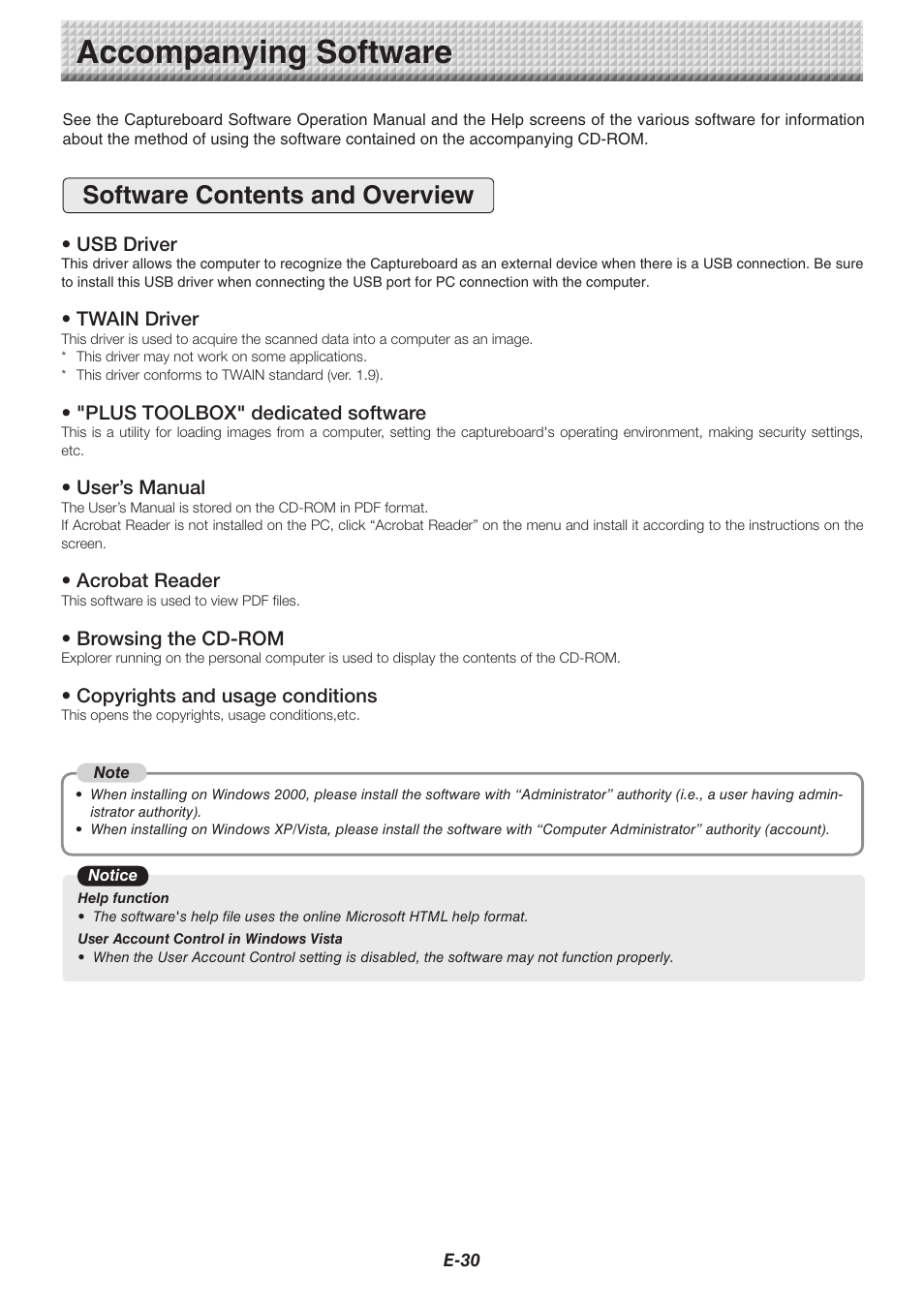 Accompanying software, Software contents and overview | Konica Minolta magicolor plus User Manual | Page 30 / 37