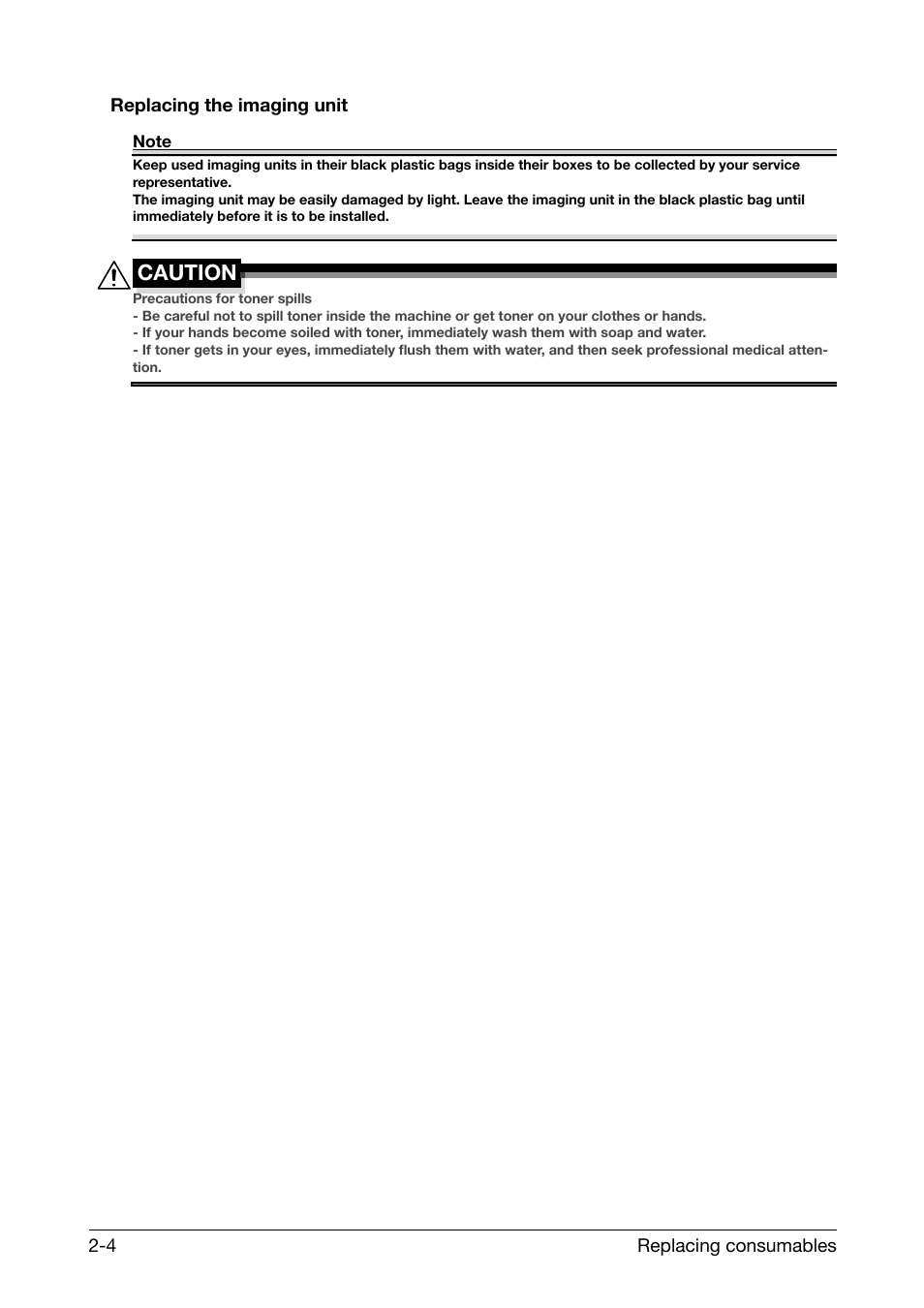 Replacing the imaging unit, Replacing the imaging unit -4, Caution | Konica Minolta bizhub C25 User Manual | Page 12 / 39