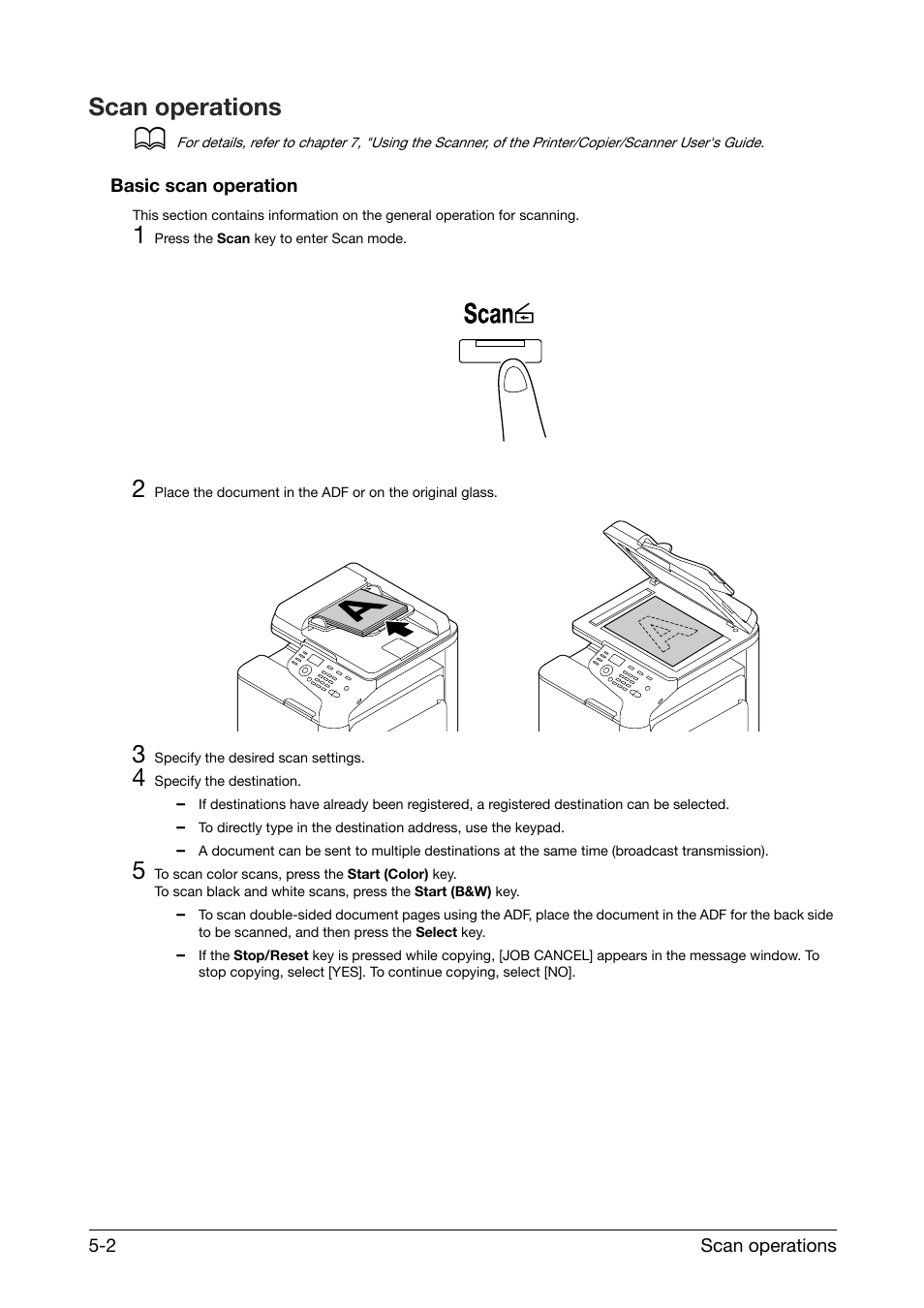 Scan operations, Basic scan operation, Scan operations -2 | Basic scan operation -2 | Konica Minolta bizhub C25 User Manual | Page 28 / 39