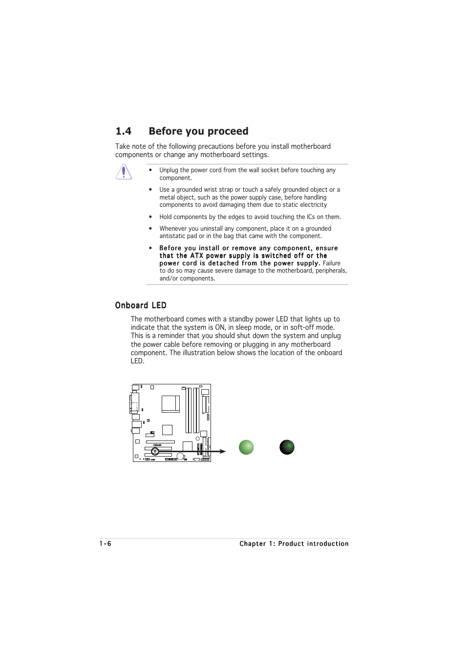 4 before you proceed, Onboard led | Asus M2NPV-MX User Manual | Page 16 / 96