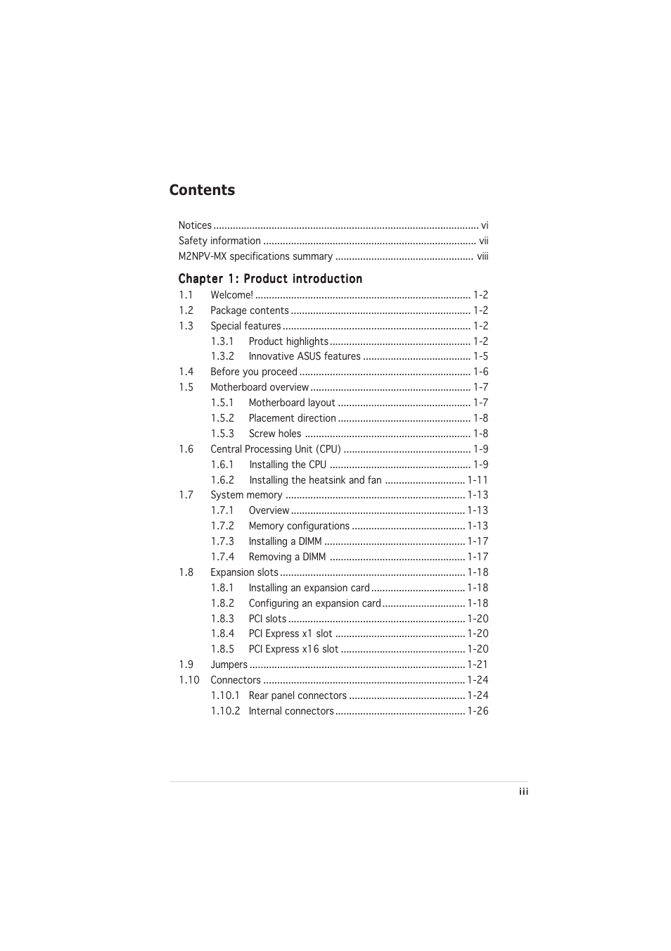 Asus M2NPV-MX User Manual | Page 3 / 96