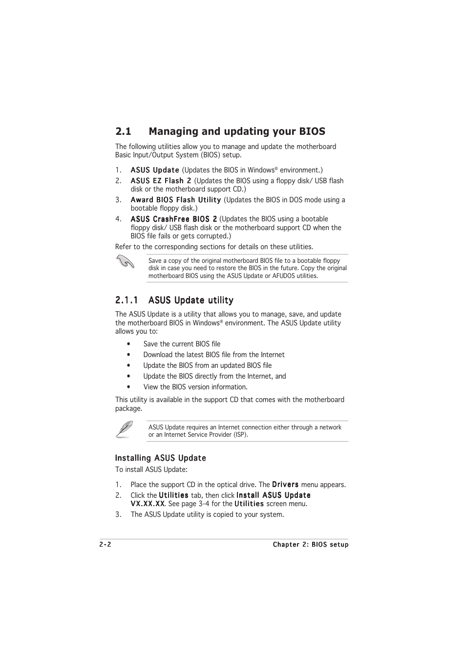 1 managing and updating your bios | Asus M2NPV-MX User Manual | Page 46 / 96