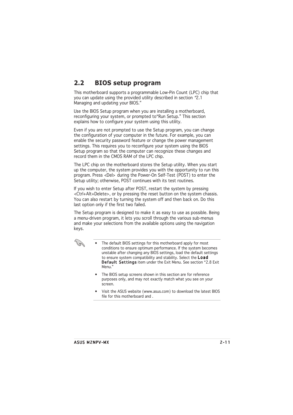 2 bios setup program | Asus M2NPV-MX User Manual | Page 55 / 96