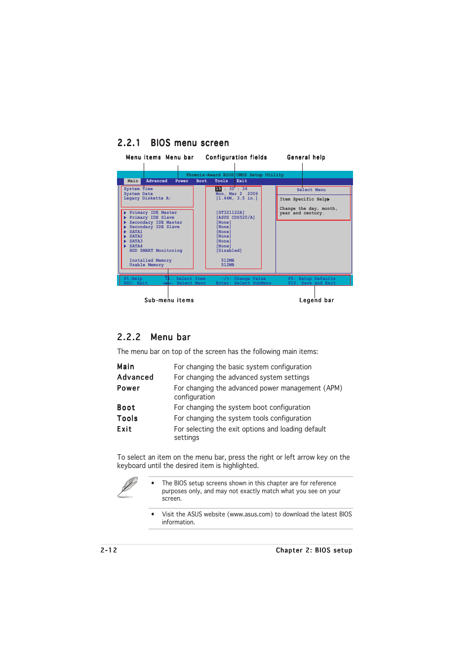 2 menu bar menu bar menu bar menu bar menu bar | Asus M2NPV-MX User Manual | Page 56 / 96