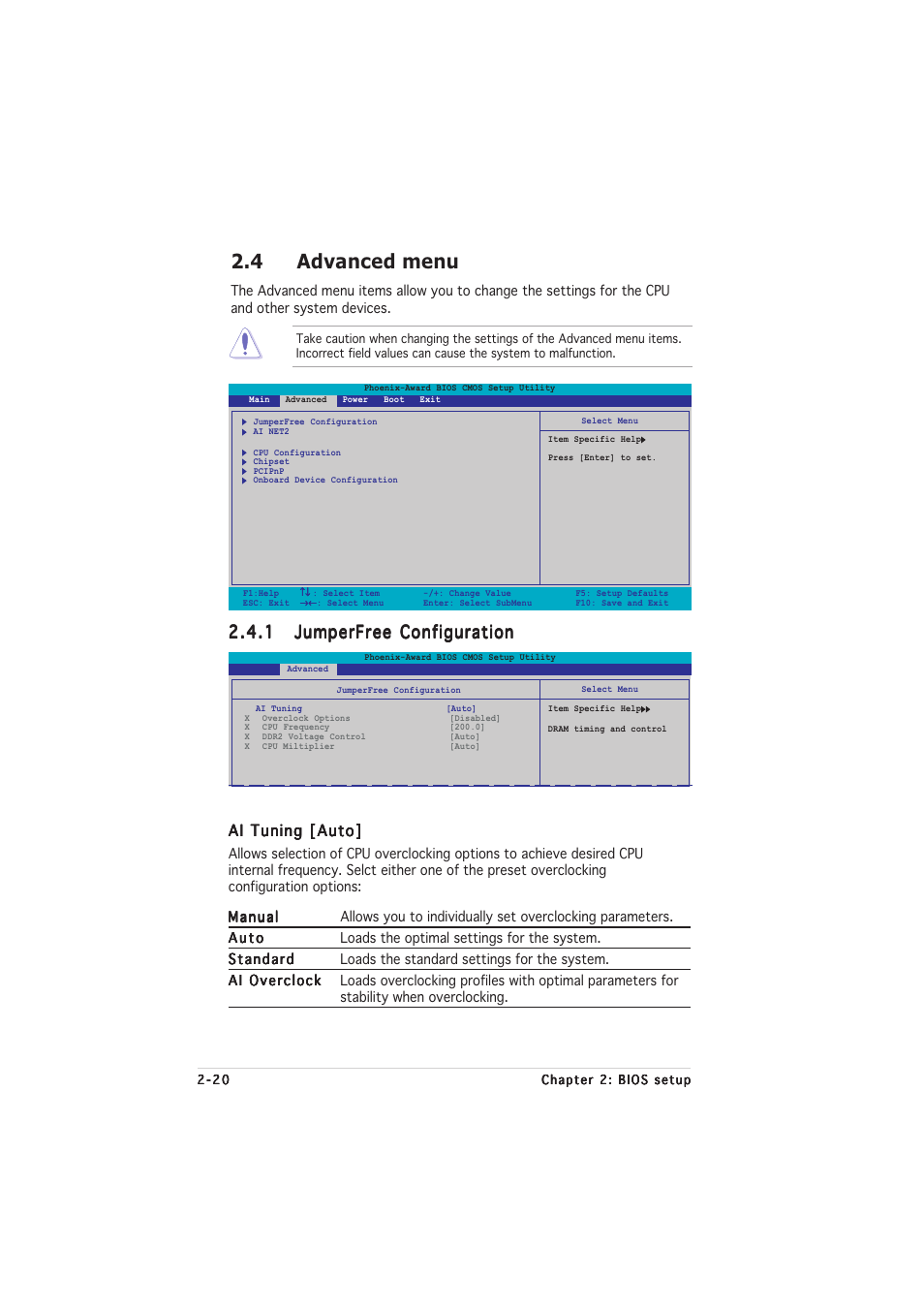 4 advanced menu, Ai tuning [auto | Asus M2NPV-MX User Manual | Page 64 / 96