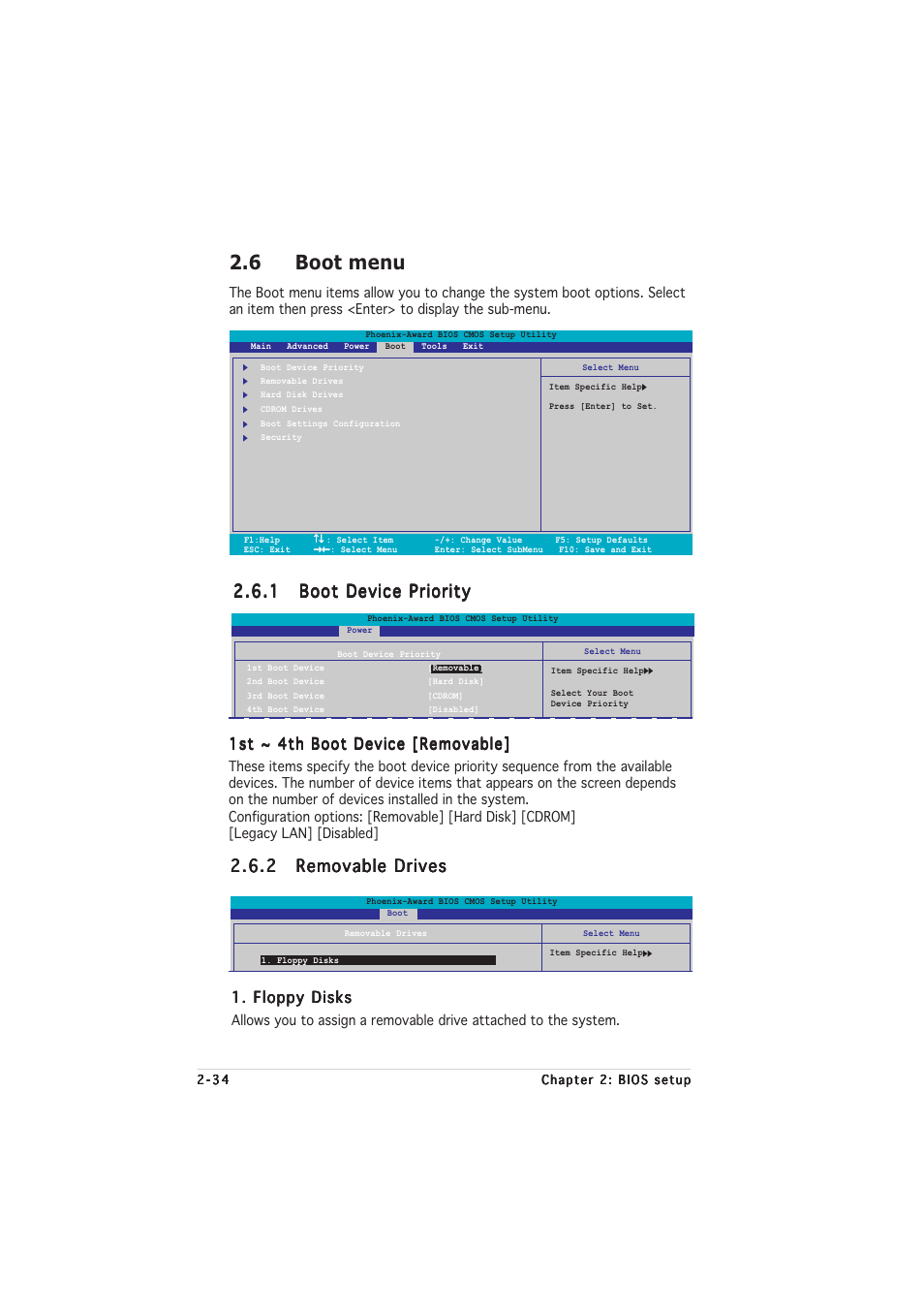 6 boot menu, 1st ~ 4th boot device [removable, Floppy disks | Asus M2NPV-MX User Manual | Page 78 / 96