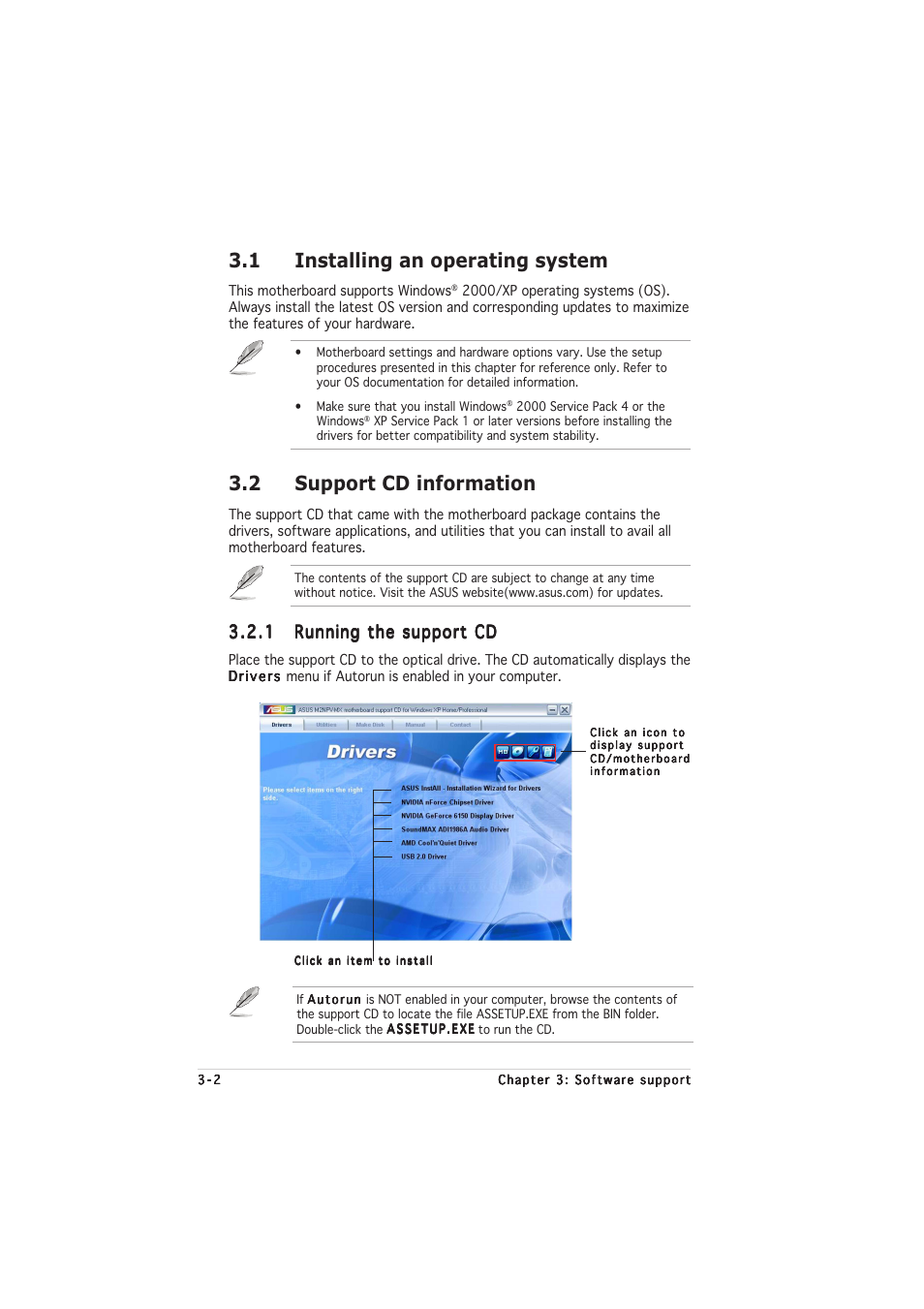 1 installing an operating system, 2 support cd information | Asus M2NPV-MX User Manual | Page 88 / 96
