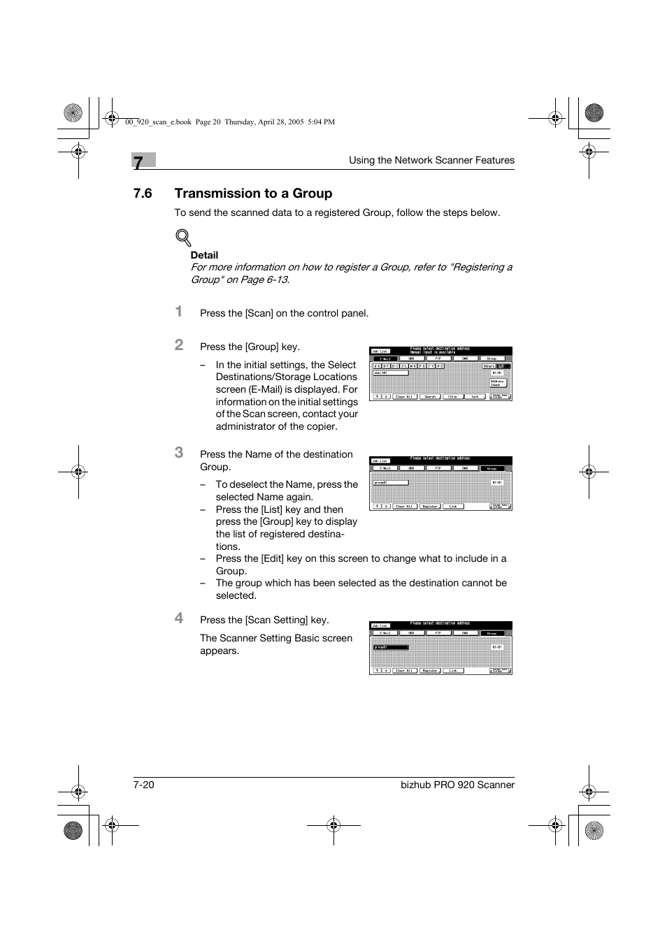 6 transmission to a group | Konica Minolta bizhub PRO 920 User Manual | Page 119 / 178