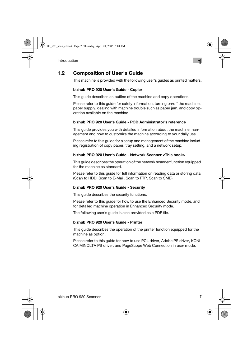 2 composition of user's guide | Konica Minolta bizhub PRO 920 User Manual | Page 12 / 178