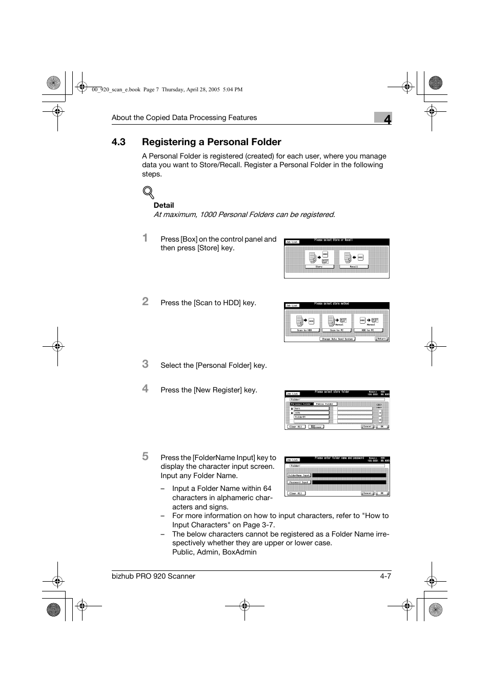 3 registering a personal folder | Konica Minolta bizhub PRO 920 User Manual | Page 42 / 178