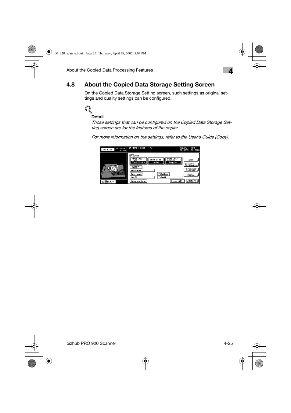 8 about the copied dat storage setting screen | Konica Minolta bizhub PRO 920 User Manual | Page 60 / 178