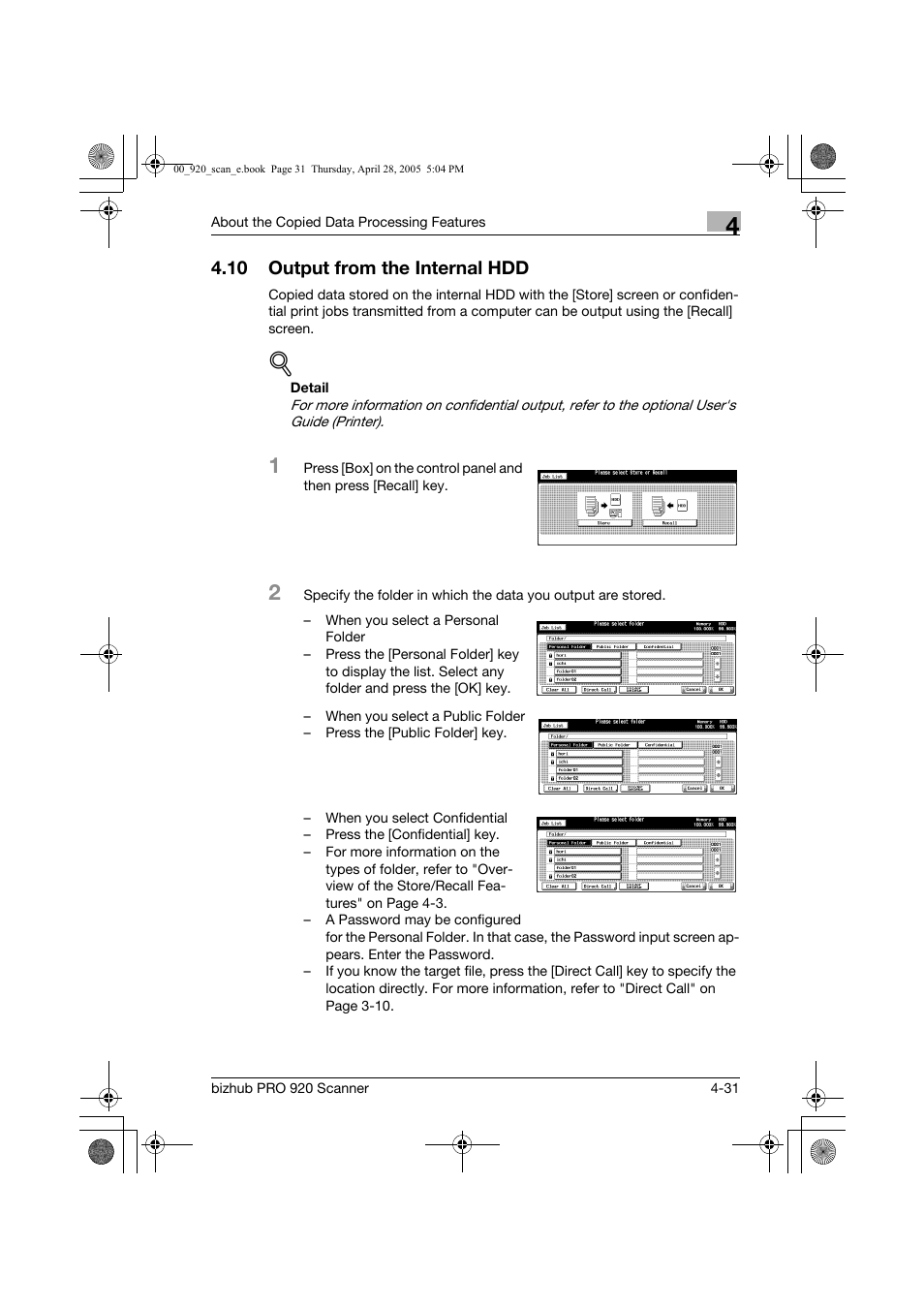 10 output from the internal hdd | Konica Minolta bizhub PRO 920 User Manual | Page 66 / 178