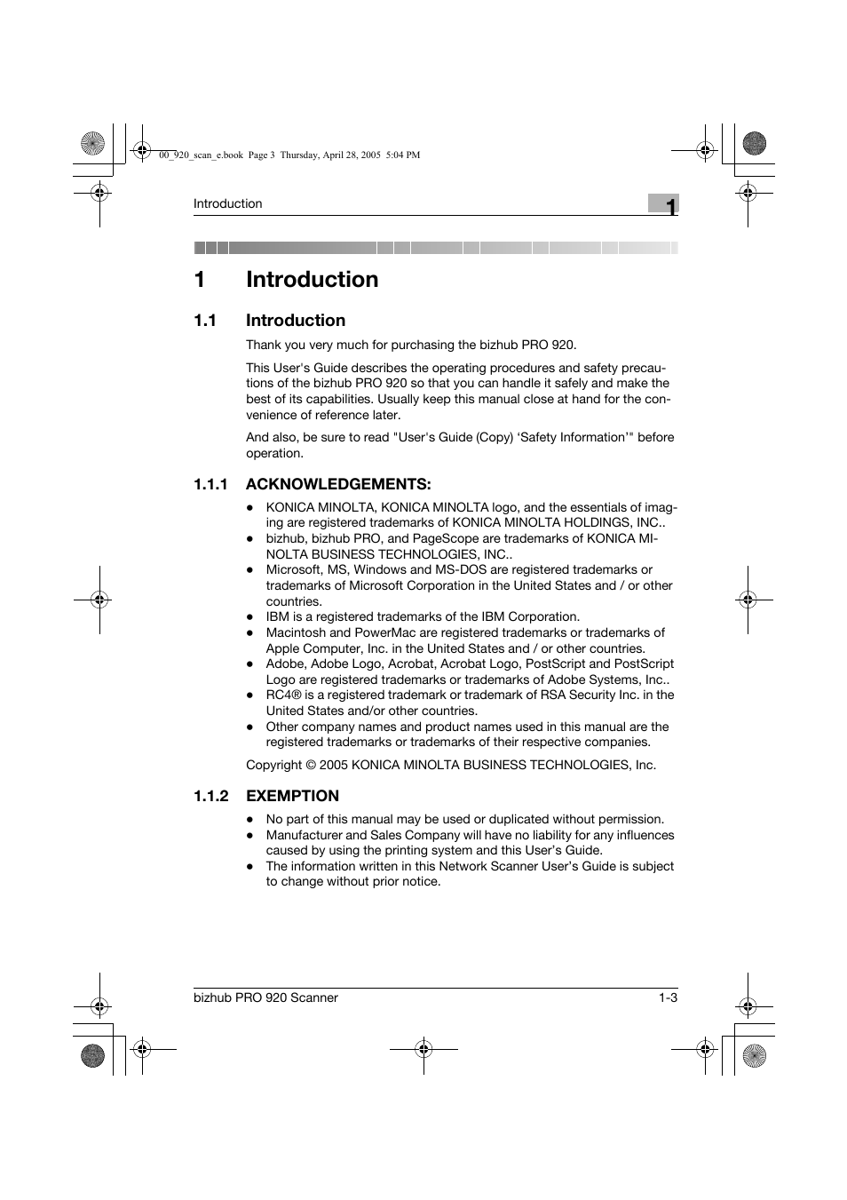 Introduction, 1 introduction, 1introduction | Konica Minolta bizhub PRO 920 User Manual | Page 8 / 178