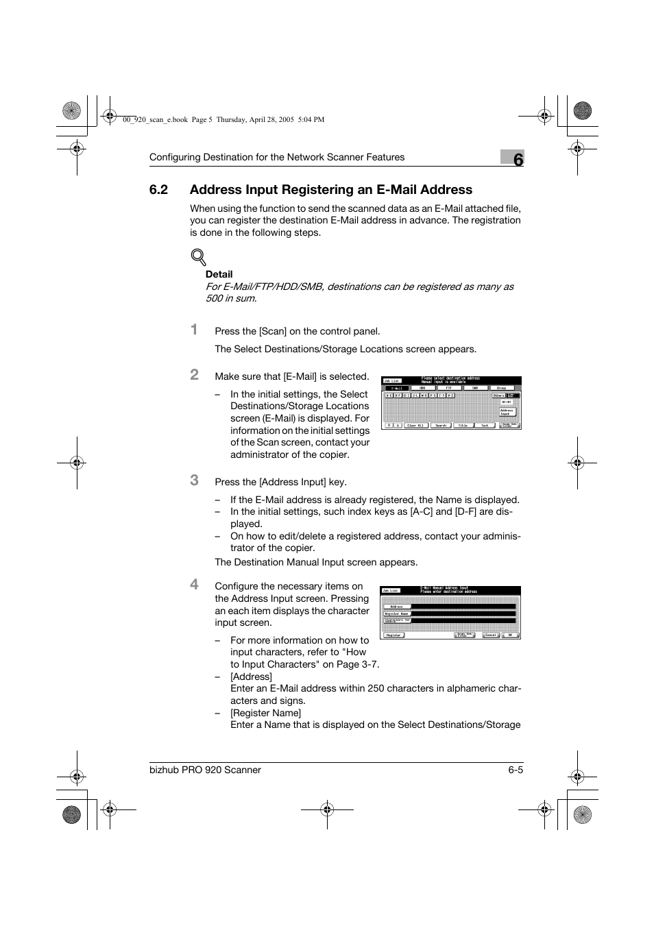 2 address input registering an e-mail address | Konica Minolta bizhub PRO 920 User Manual | Page 90 / 178