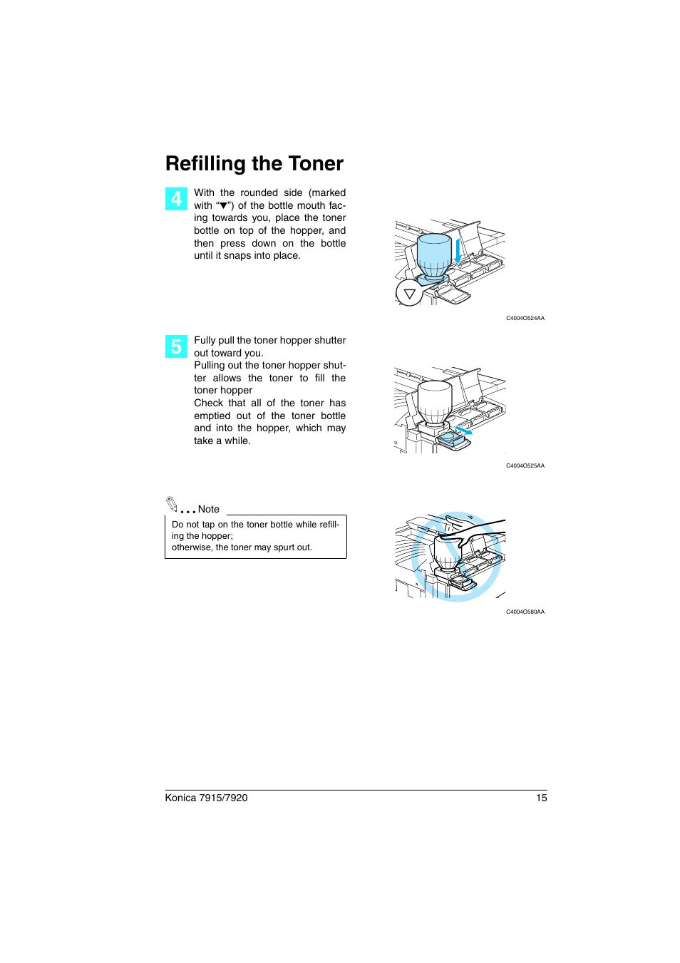 Refilling the toner | Konica Minolta 7920 User Manual | Page 19 / 40