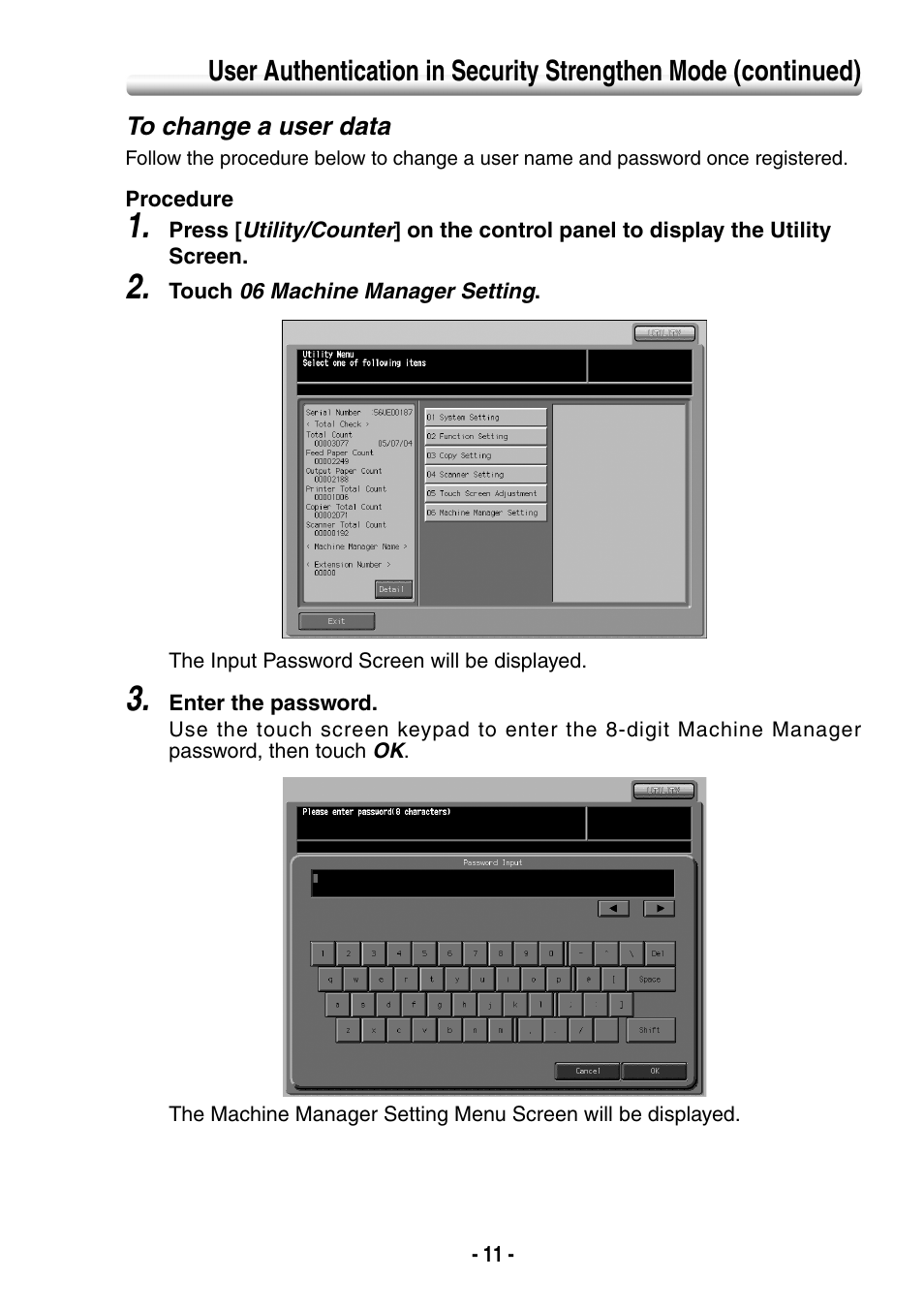 To change a user data | Konica Minolta BIZHUB PRO 1050 User Manual | Page 19 / 64