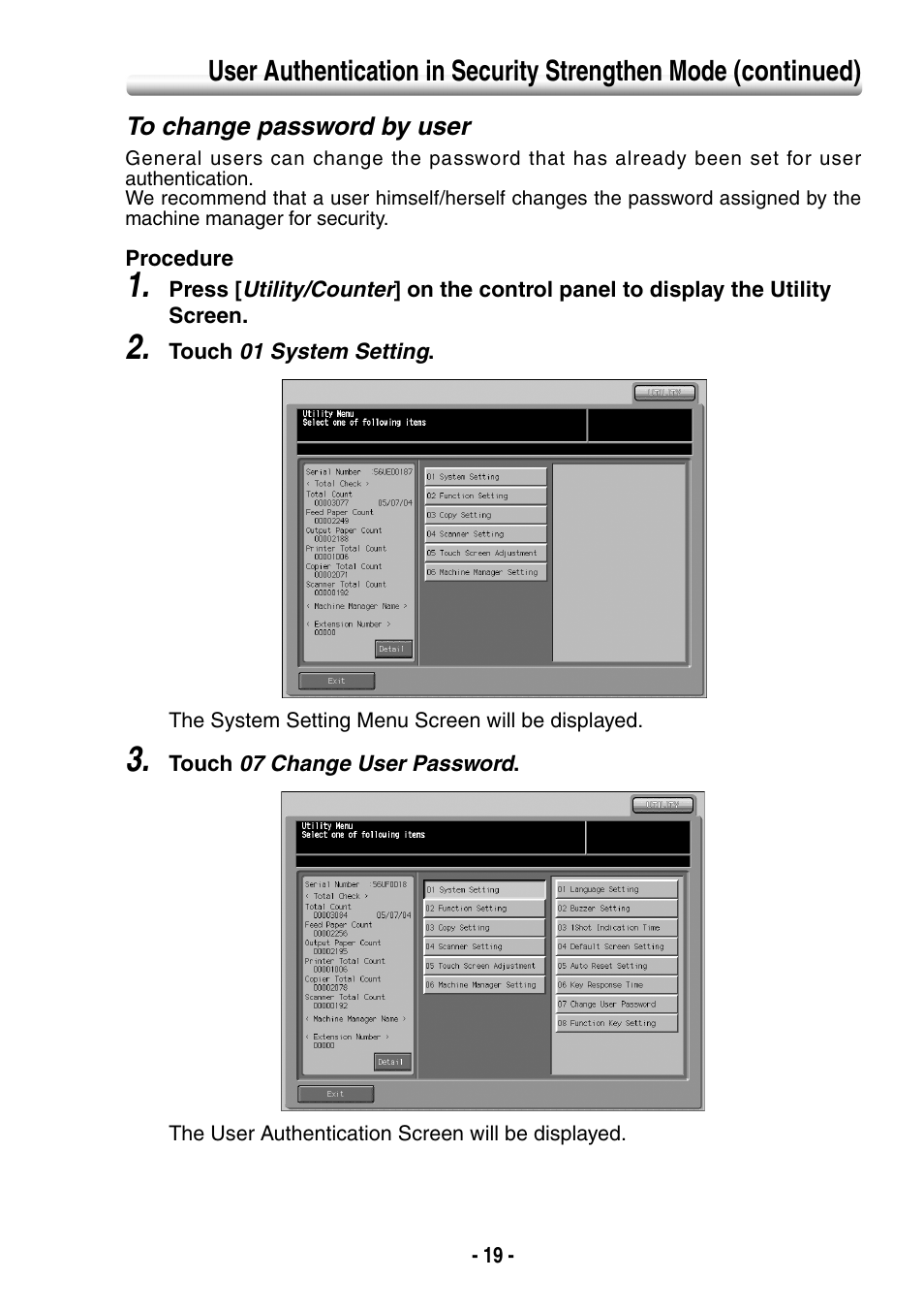To change password by user | Konica Minolta BIZHUB PRO 1050 User Manual | Page 27 / 64