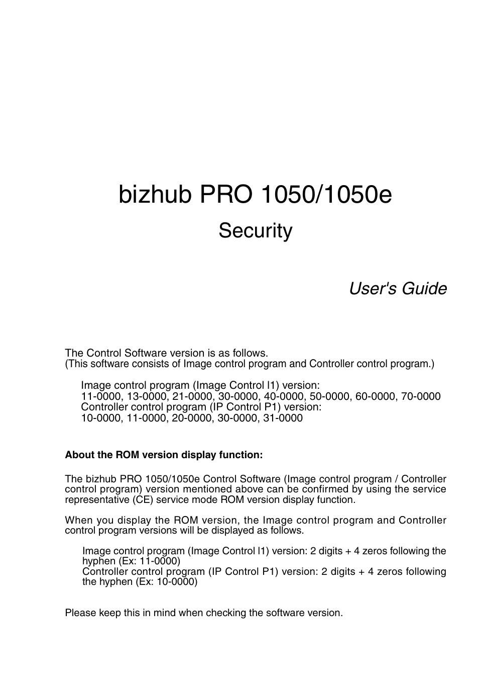 Security, User's guide | Konica Minolta BIZHUB PRO 1050 User Manual | Page 3 / 64