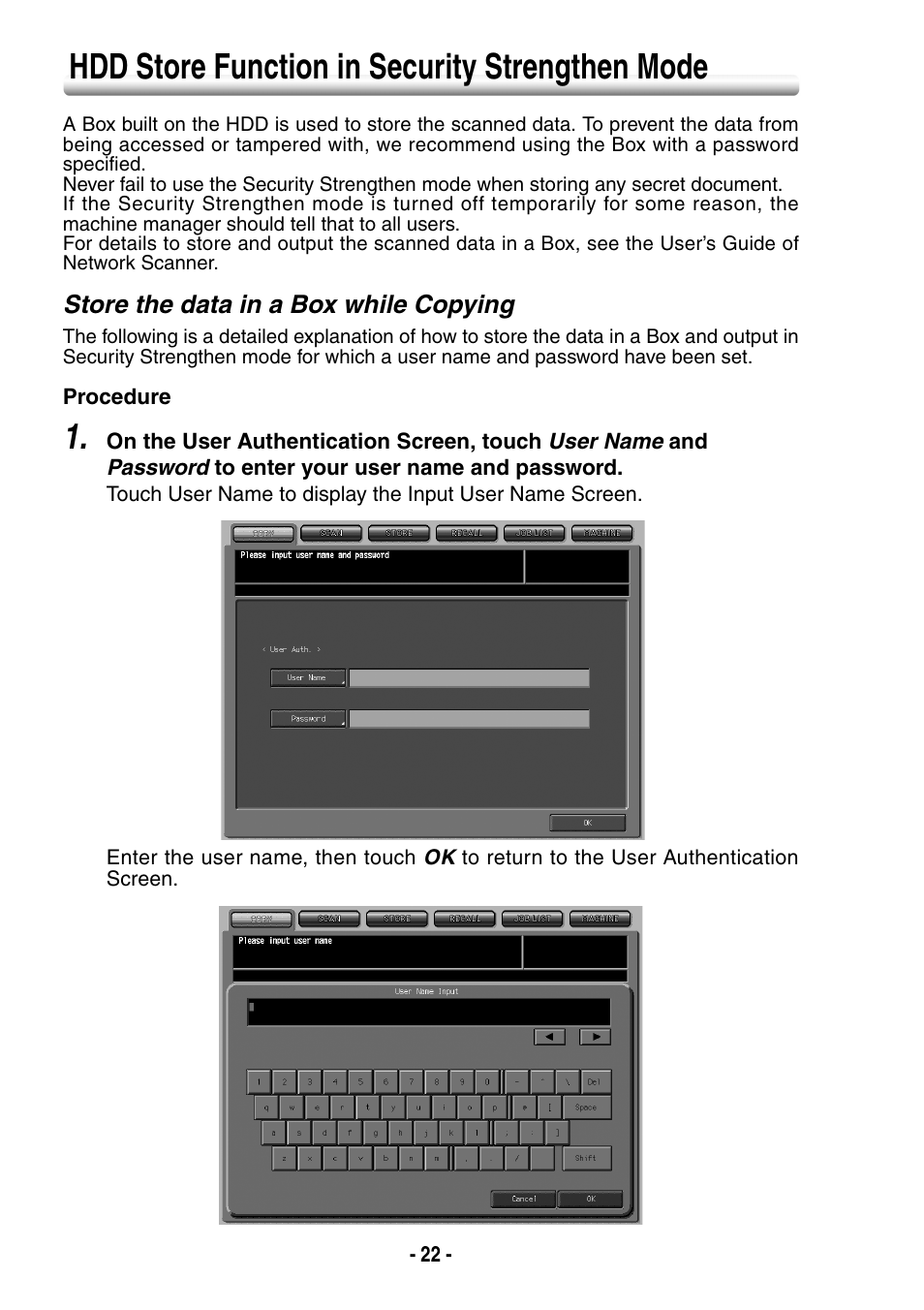 Hdd store function in security strengthen mode, Store the data in a box while copying | Konica Minolta BIZHUB PRO 1050 User Manual | Page 30 / 64
