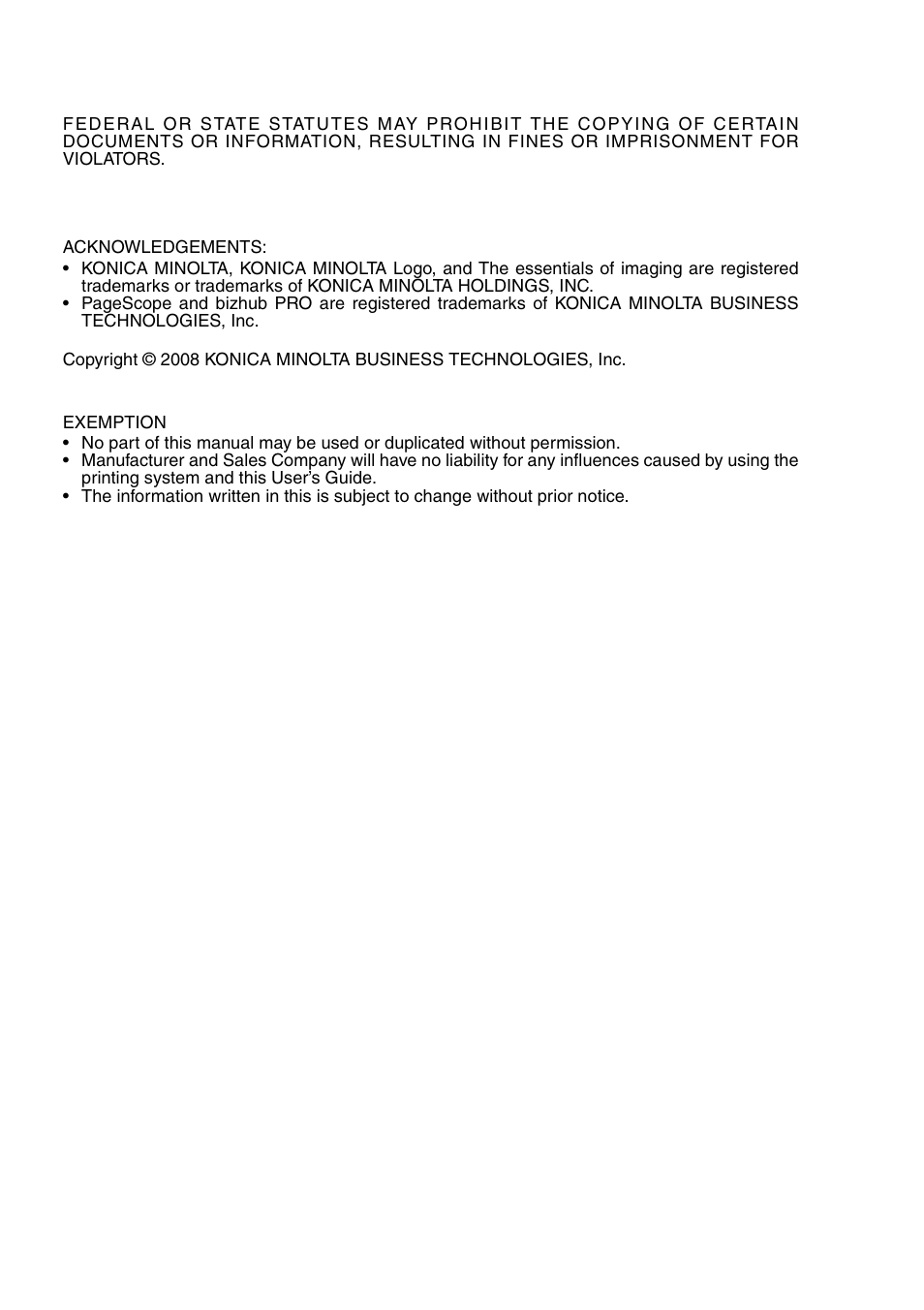 Konica Minolta BIZHUB PRO 1050 User Manual | Page 4 / 64
