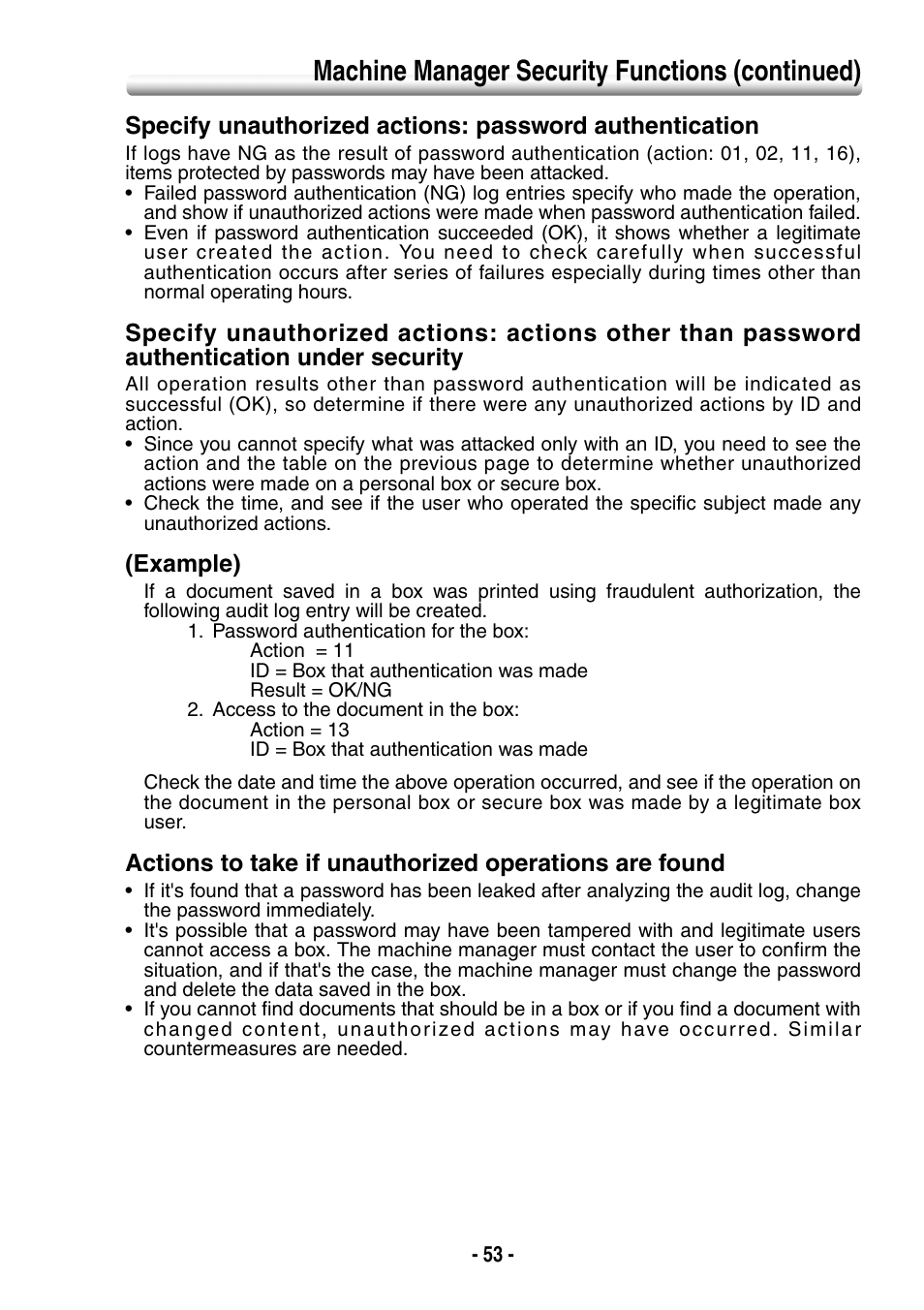 Machine manager security functions (continued) | Konica Minolta BIZHUB PRO 1050 User Manual | Page 61 / 64