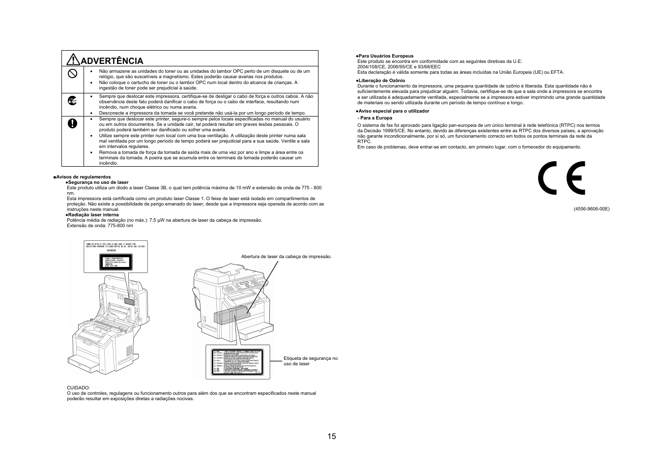 Advertência | Konica Minolta bizhub C10X User Manual | Page 14 / 47