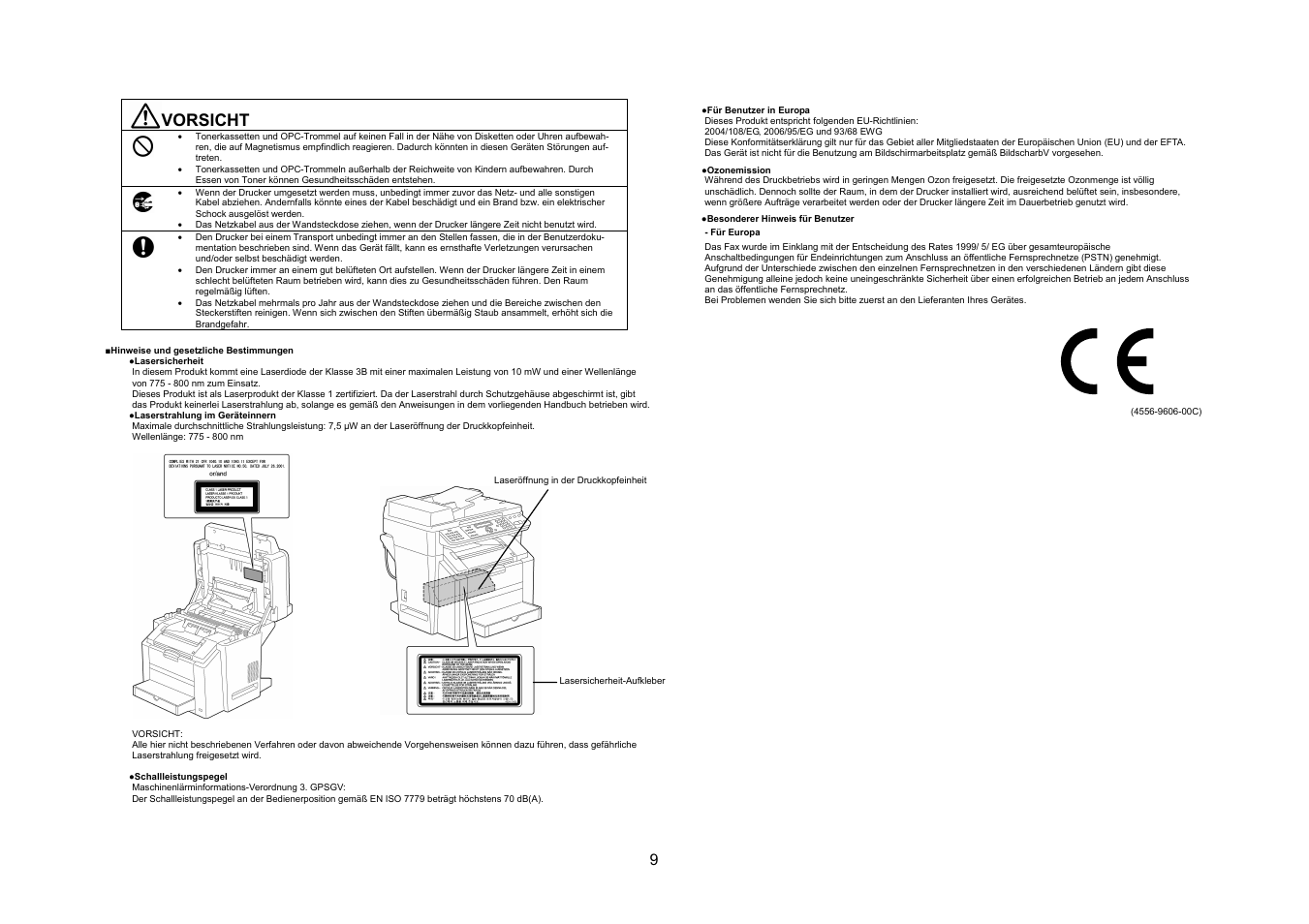 Vorsicht | Konica Minolta bizhub C10X User Manual | Page 8 / 47