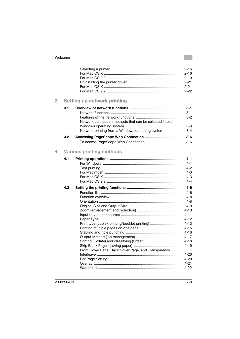 3setting up network printing, 4various printing methods | Konica Minolta bizhub 200 User Manual | Page 10 / 94