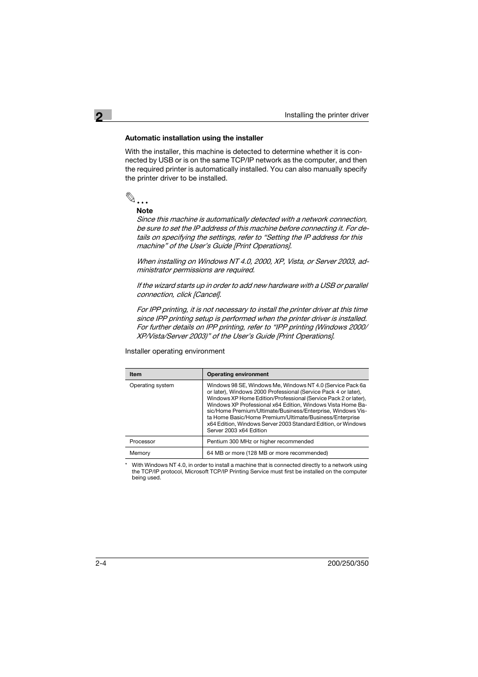 Automatic installation using the installer, Automatic installation using the installer -4 | Konica Minolta bizhub 200 User Manual | Page 25 / 94
