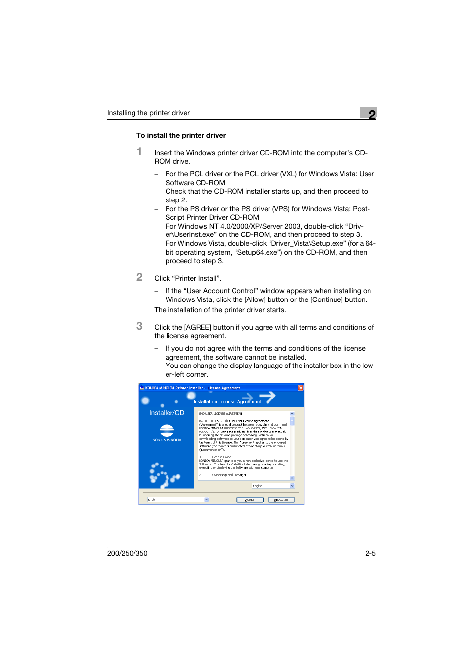 To install the printer driver, To install the printer driver -5 | Konica Minolta bizhub 200 User Manual | Page 26 / 94