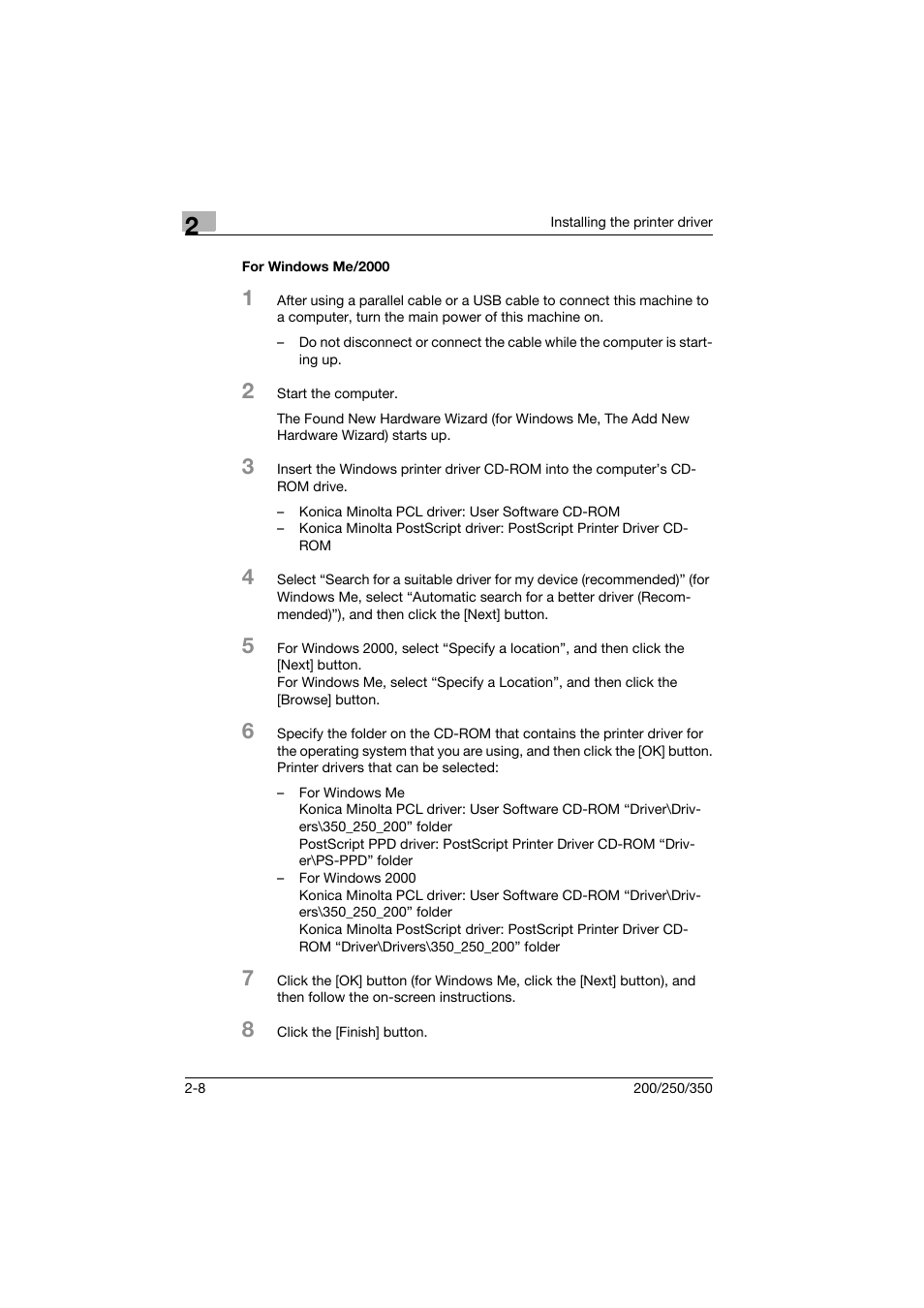 For windows me/2000, For windows me/2000 -8 | Konica Minolta bizhub 200 User Manual | Page 29 / 94