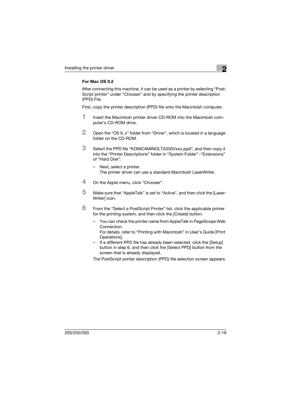 For mac os 9.2, For mac os 9.2 -19 | Konica Minolta bizhub 200 User Manual | Page 40 / 94