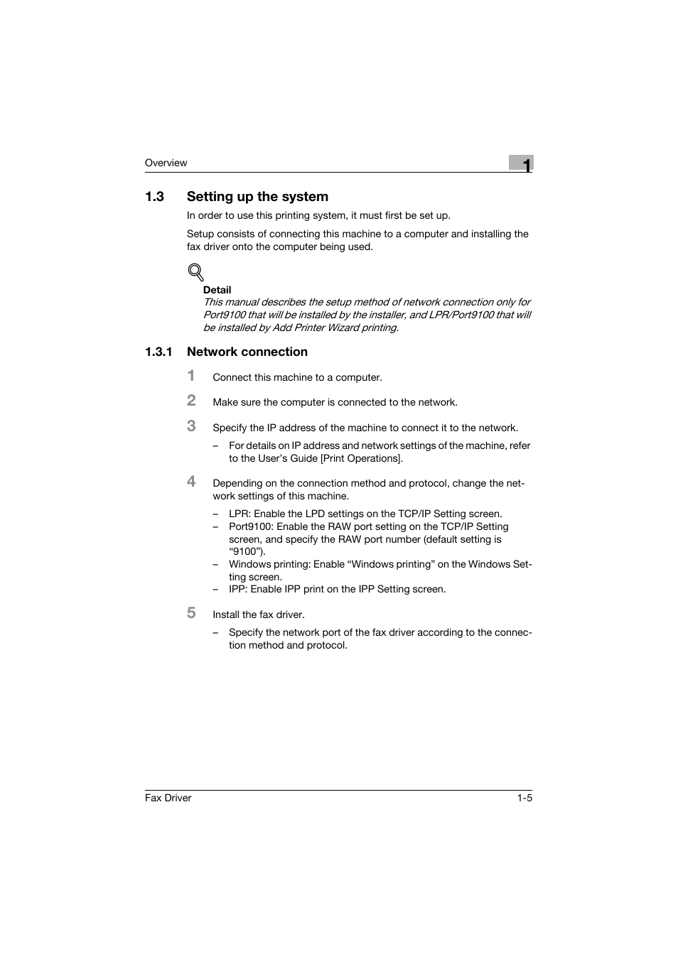 3 setting up the system, 1 network connection, Setting up the system -5 | Network connection -5 | Konica Minolta bizhub 282 User Manual | Page 19 / 94